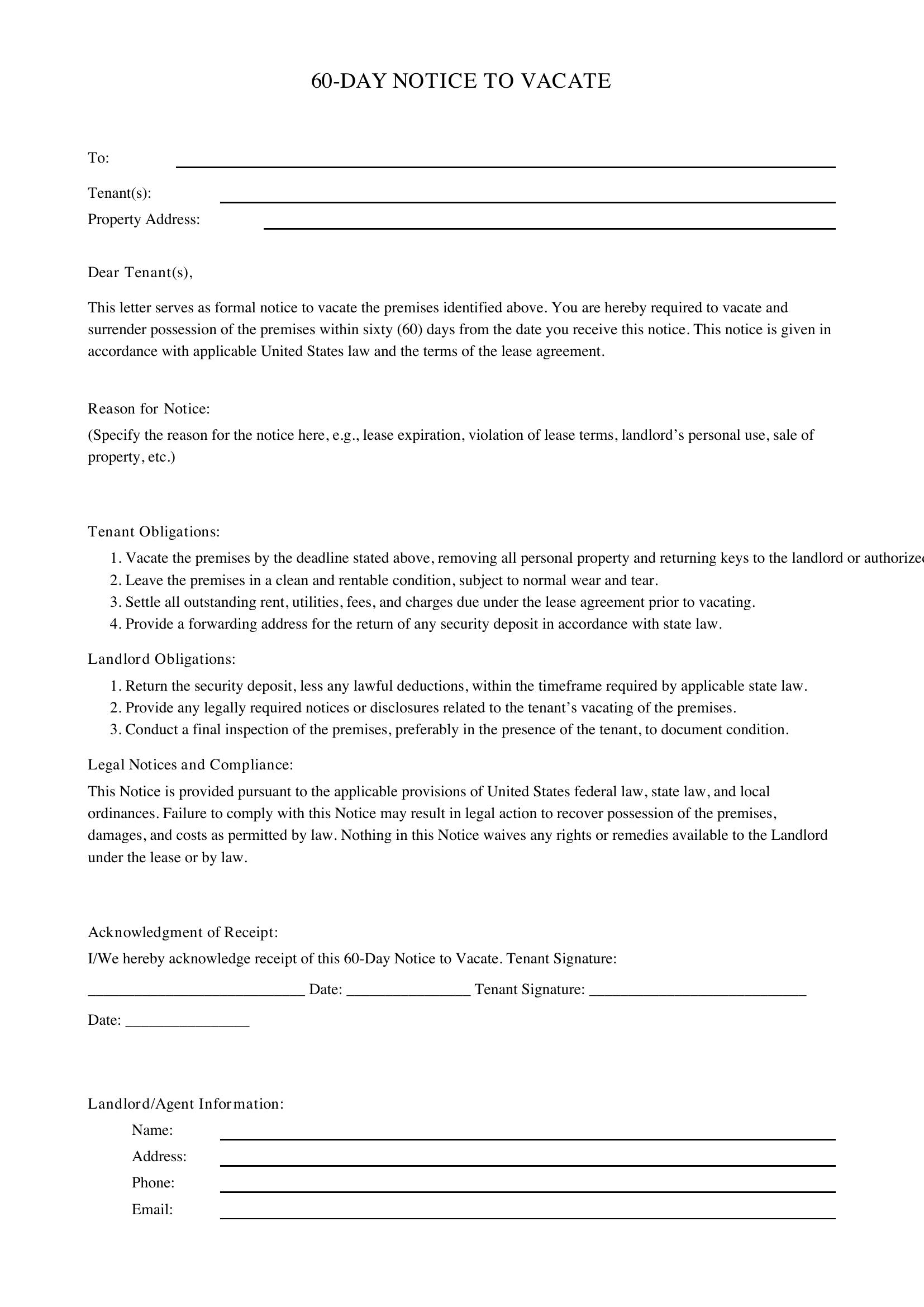 60-Day Notice To Vacate Template