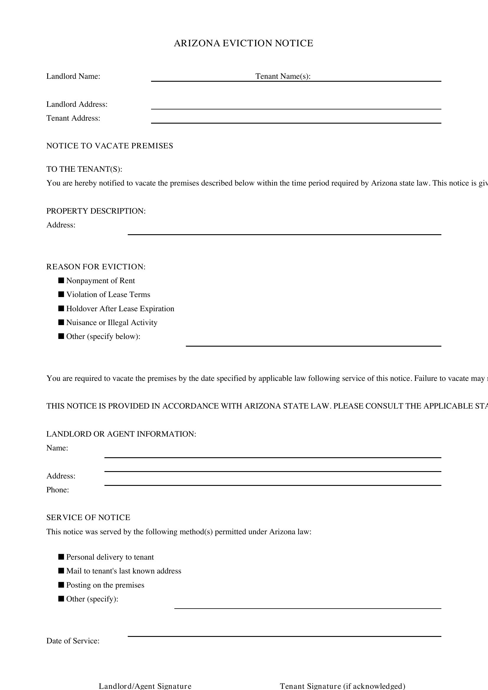 Az Eviction Notice Template
