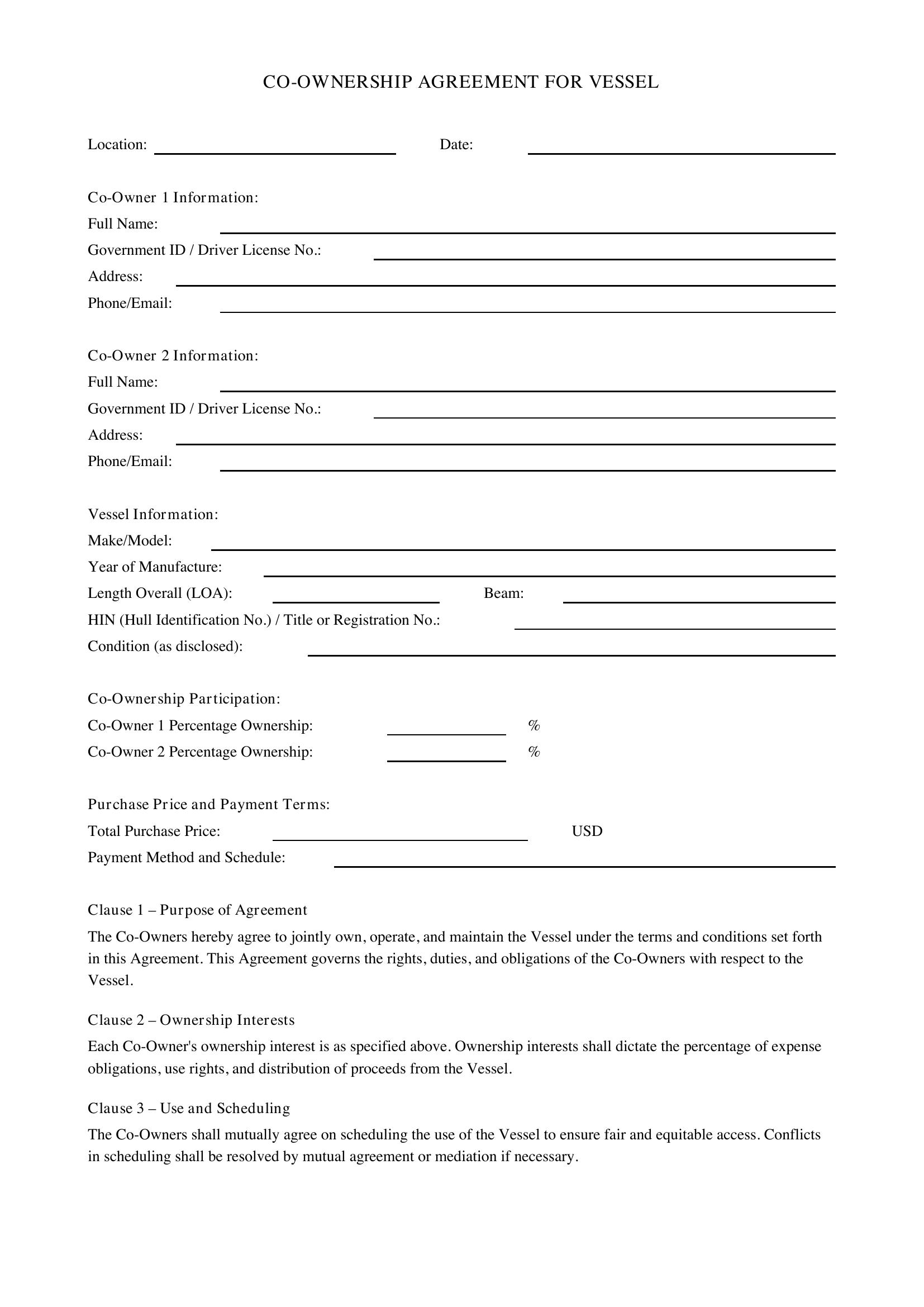 Co Ownership Agreement Template