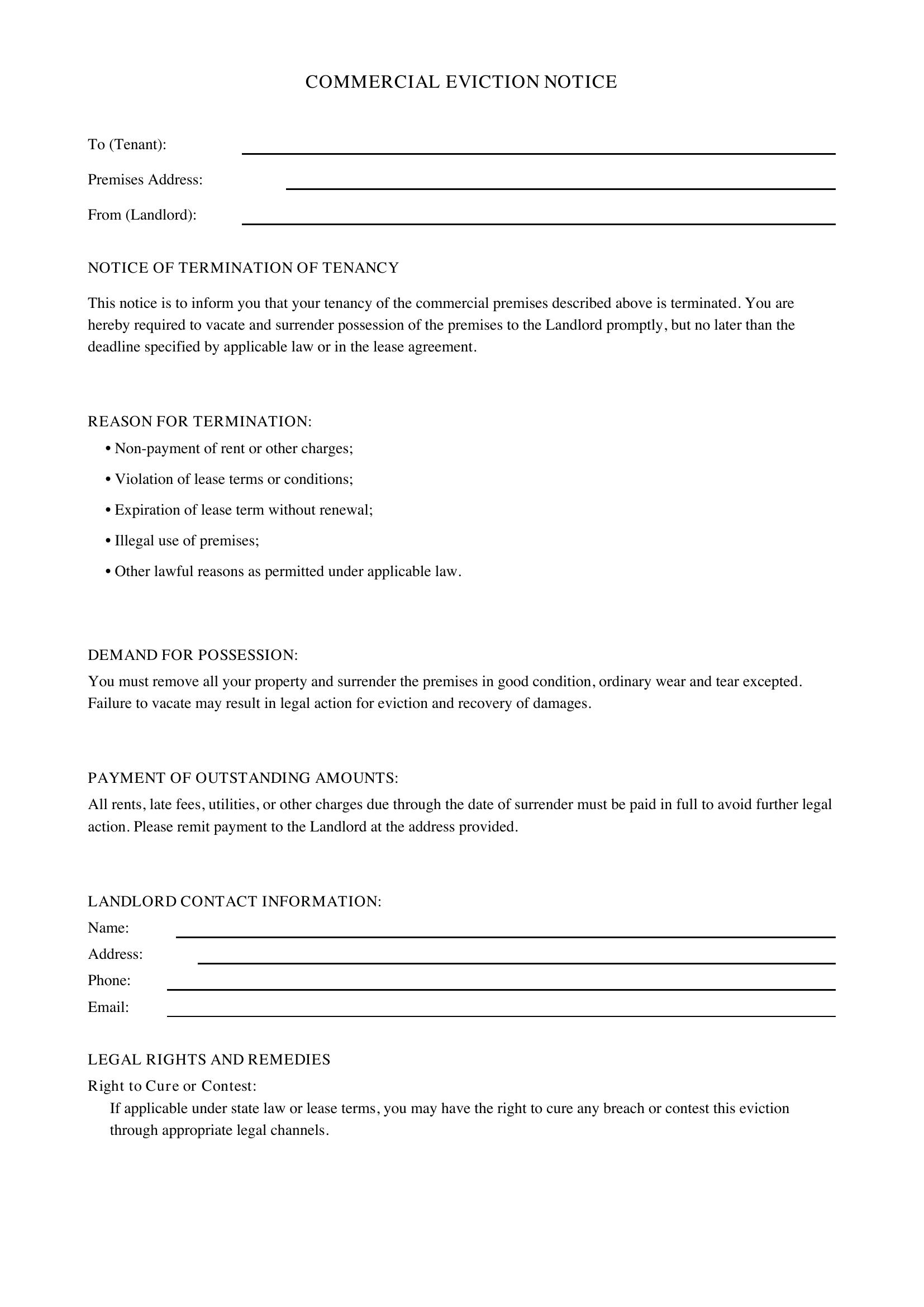 Commercial Eviction Notice Template