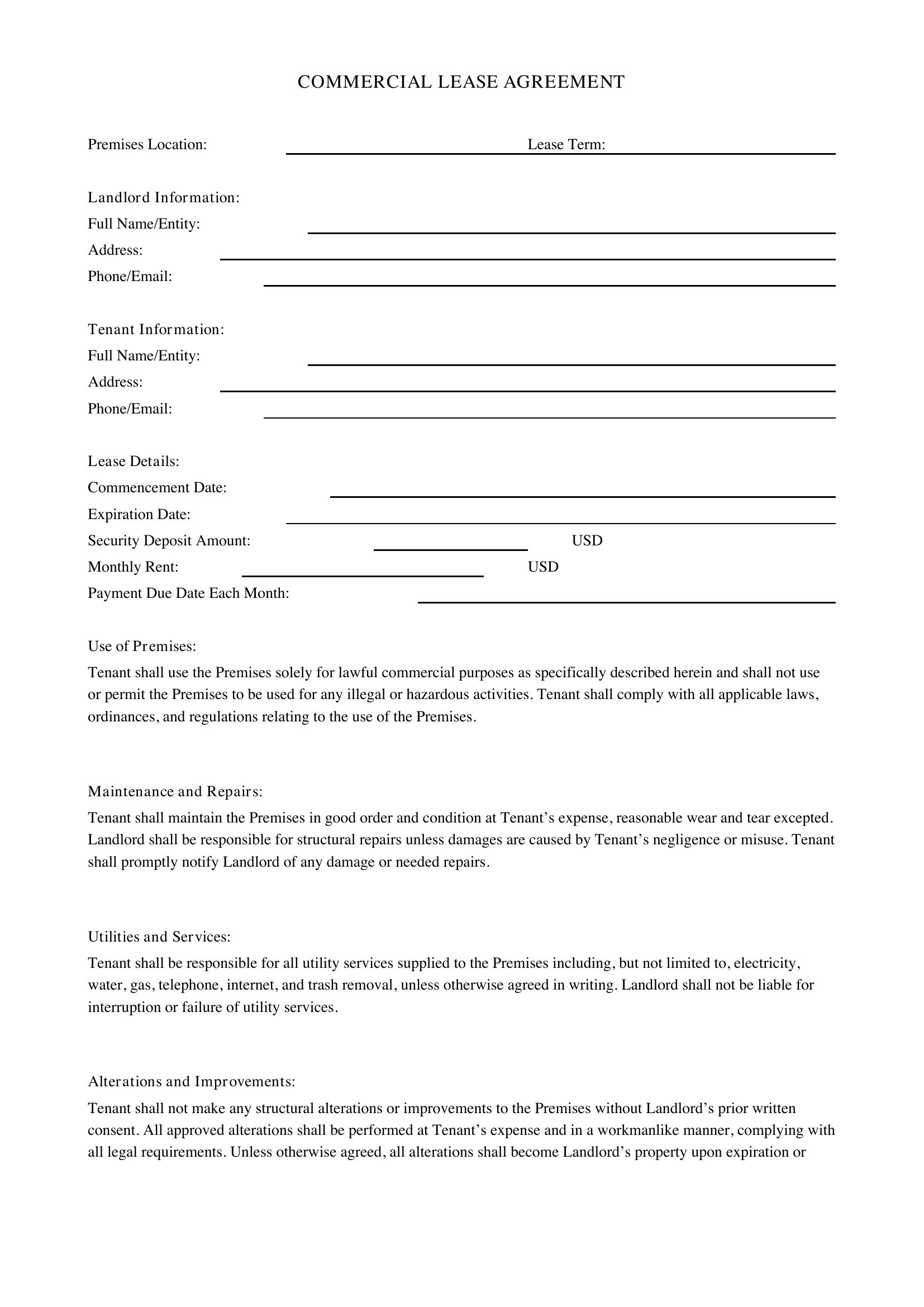 Commercial Lease Agreement Template
