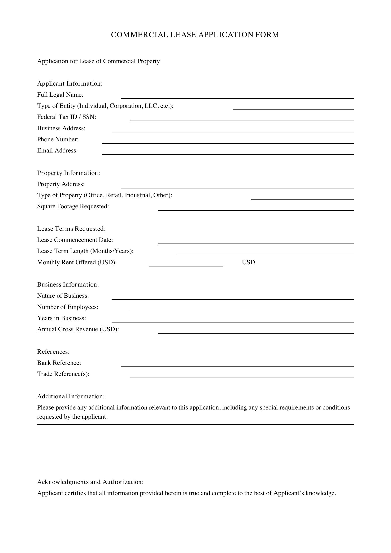 Commercial Lease Application Template