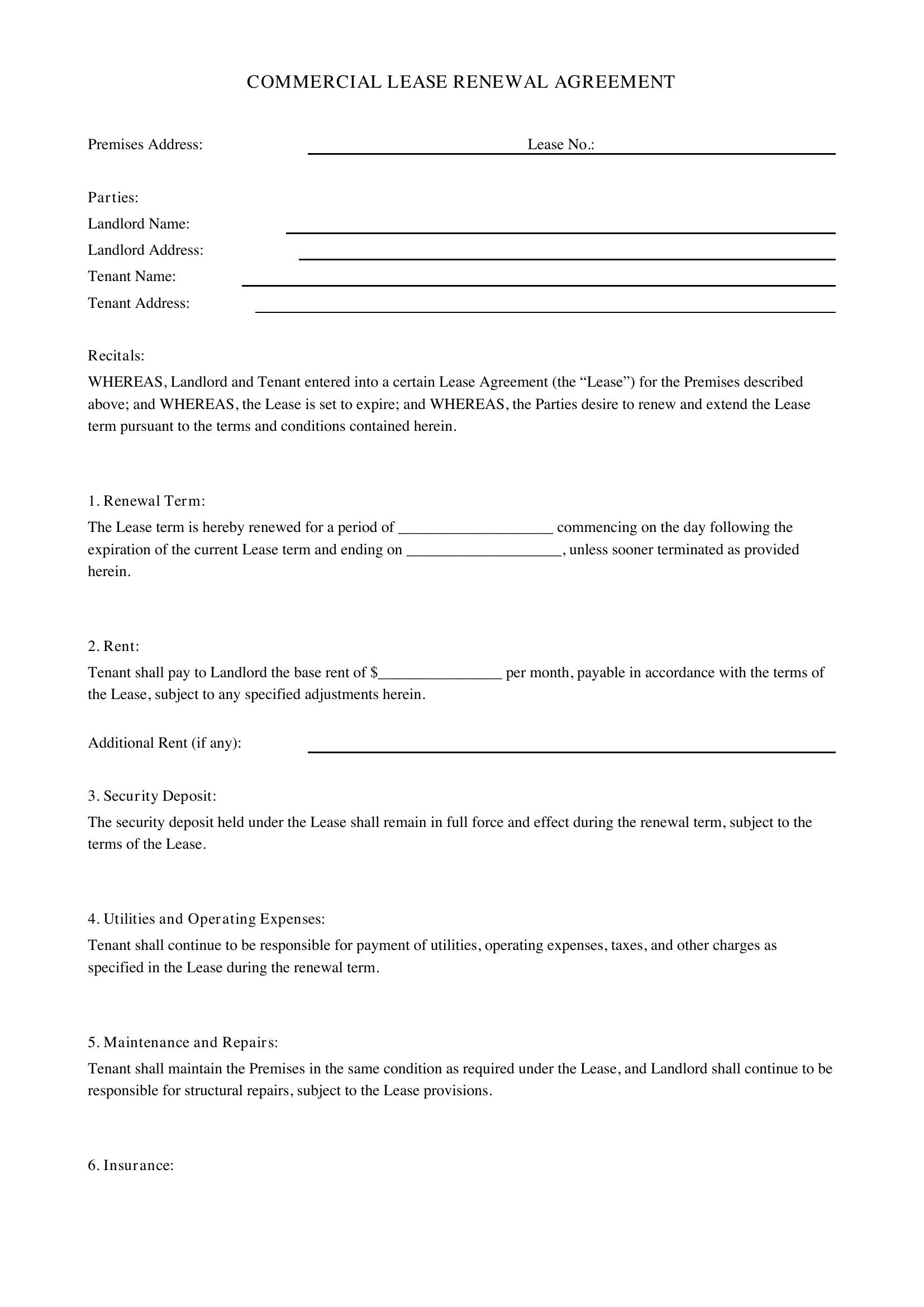 Commercial Lease Renewal Template