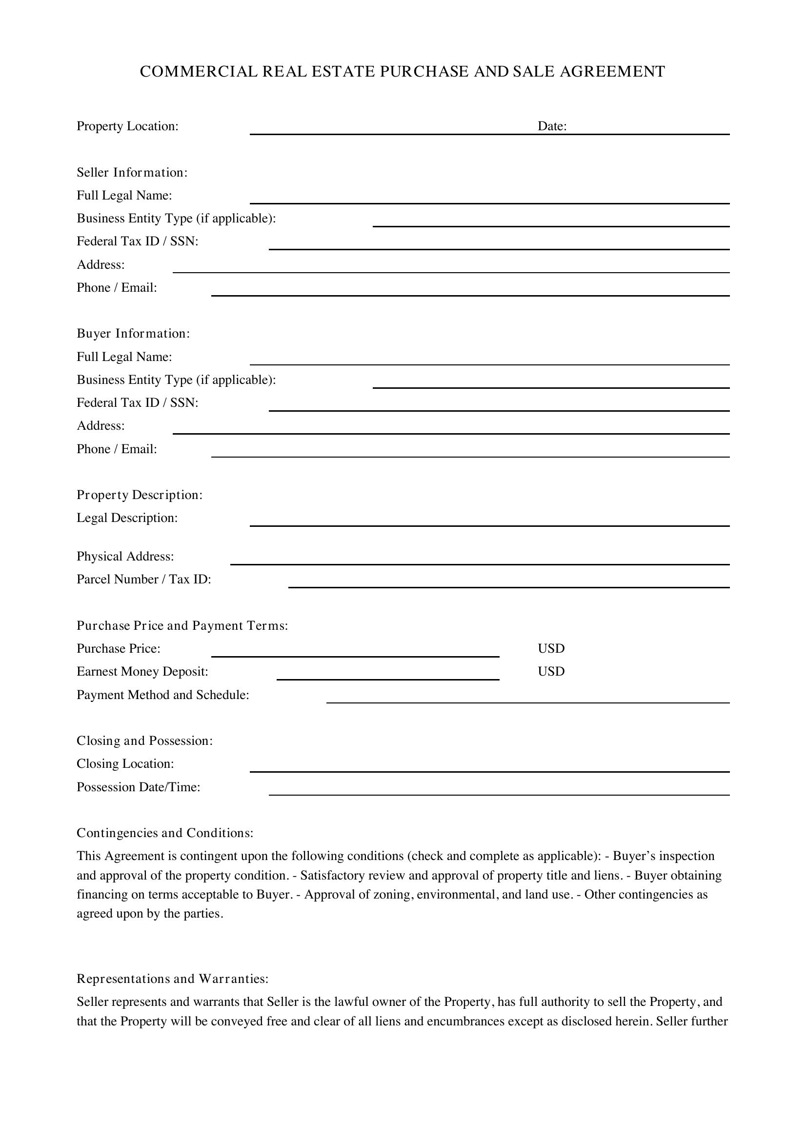 Commercial Real Estate Contract Template