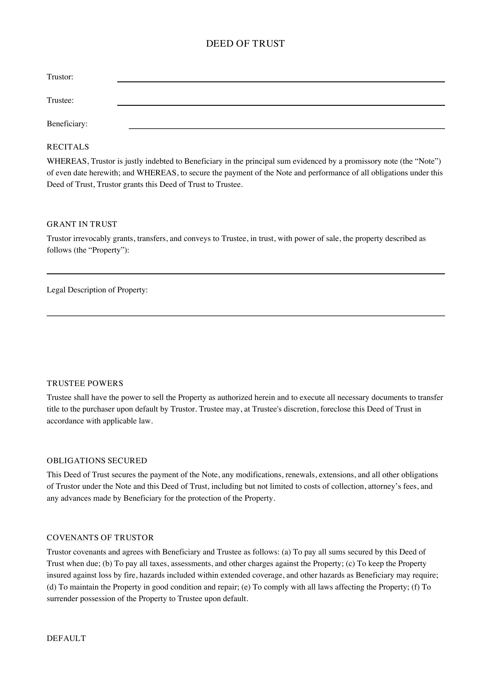 Deed Of Trust Template