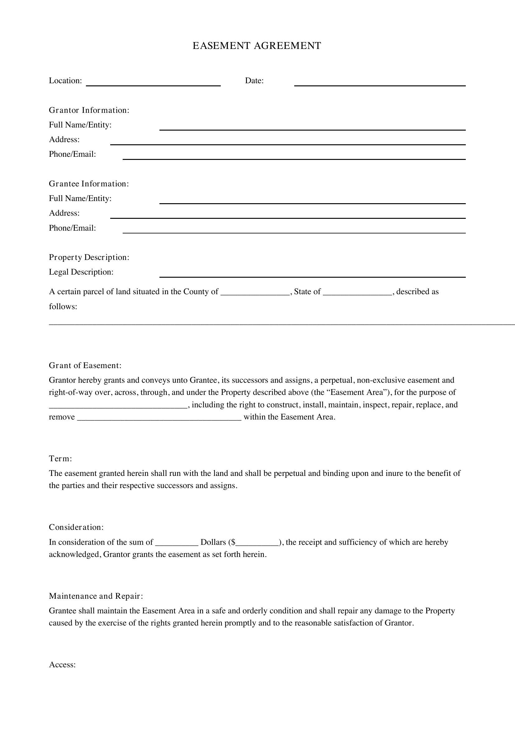 Easement Agreement Template