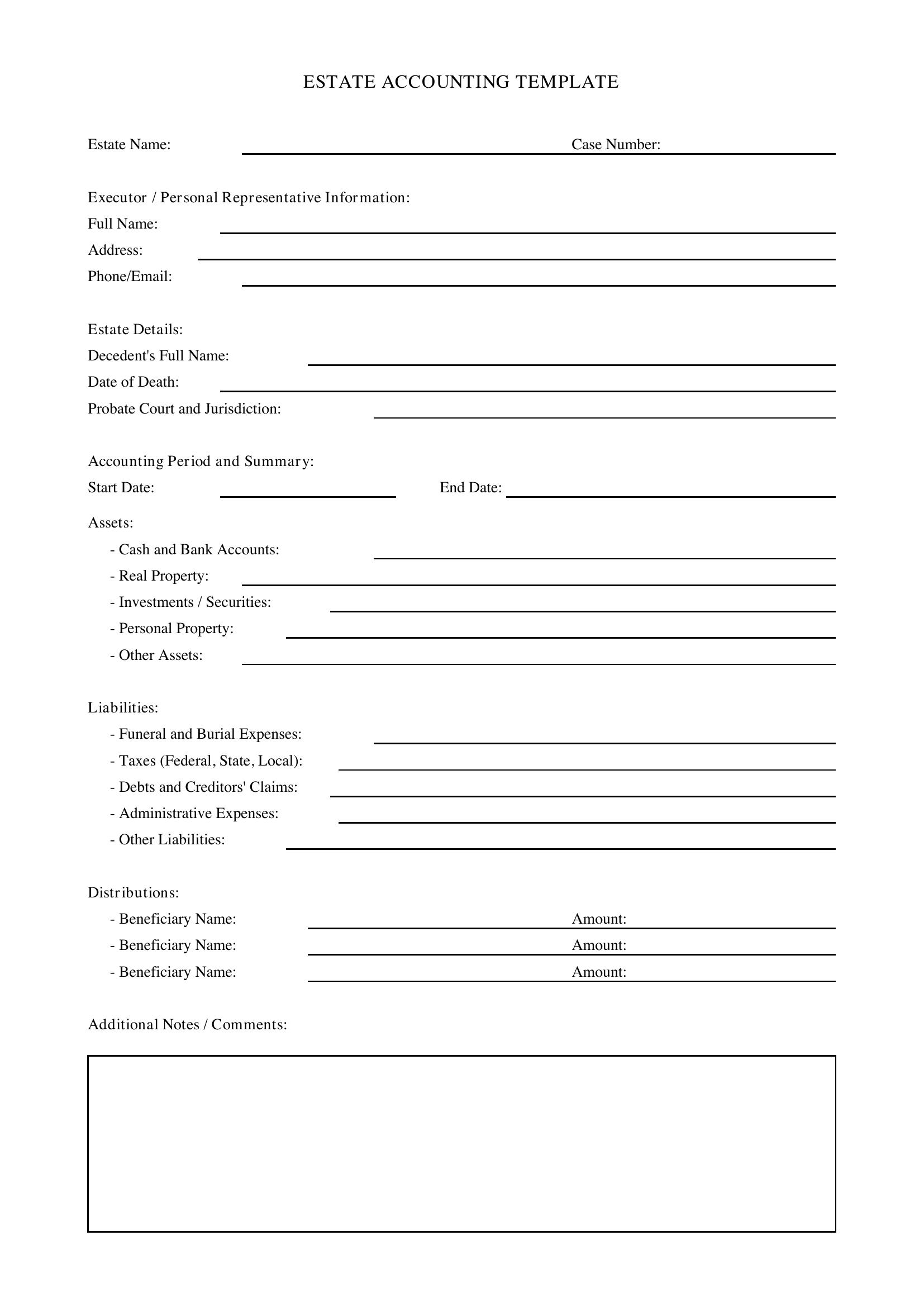 Estate Accounting Template