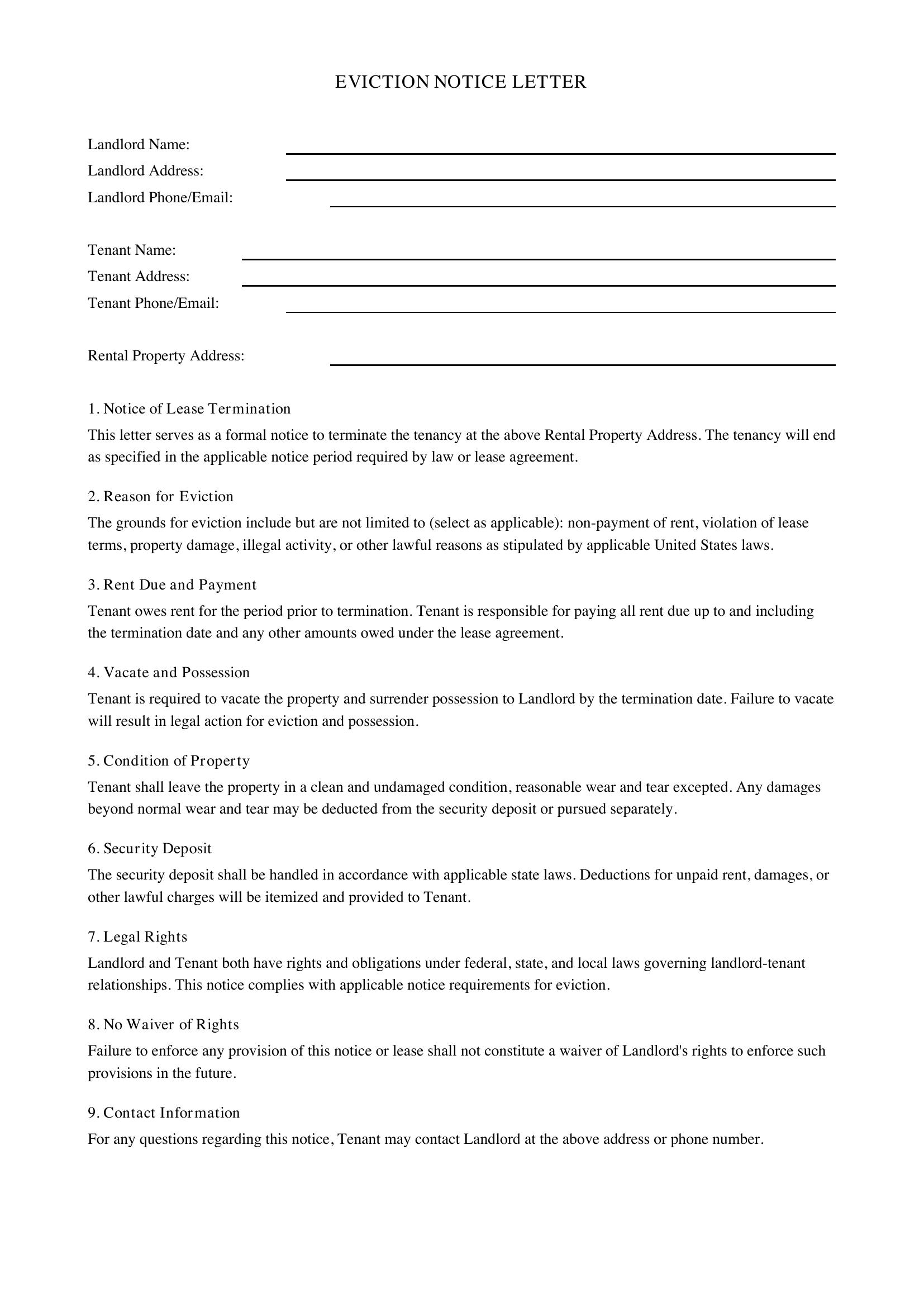 Eviction Notice Letter Template