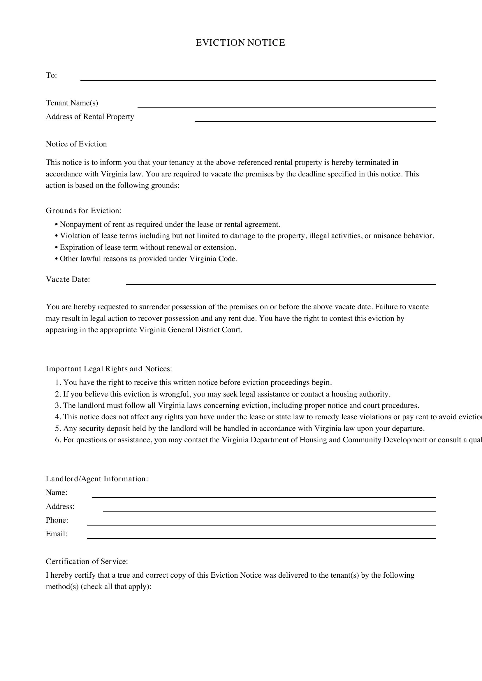 Eviction Notice Template Virginia
