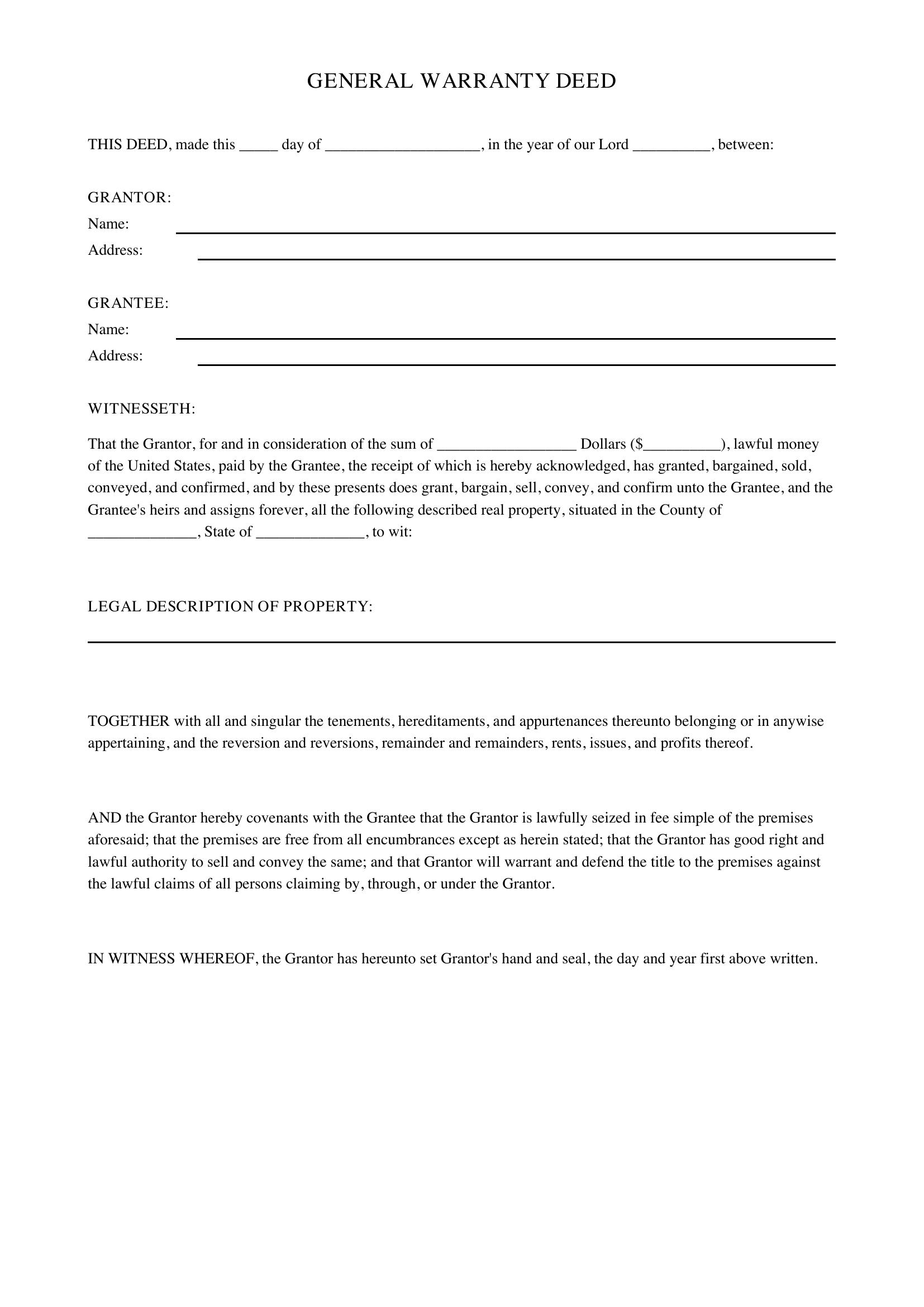 General Warranty Deed Template