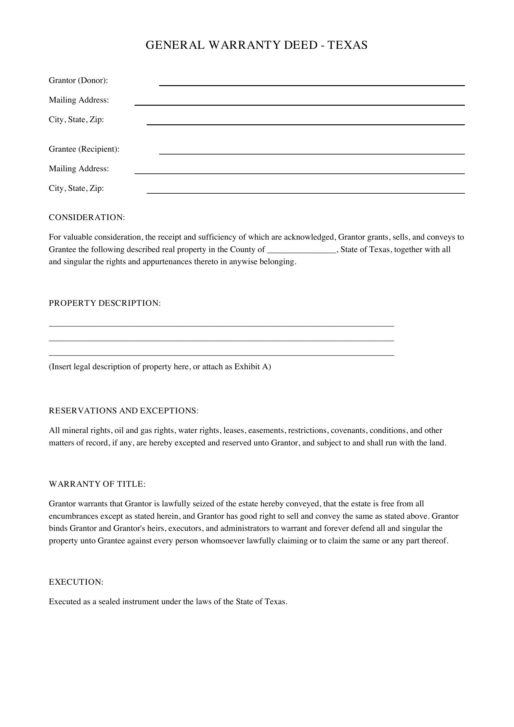 Gift Deed Texas Template