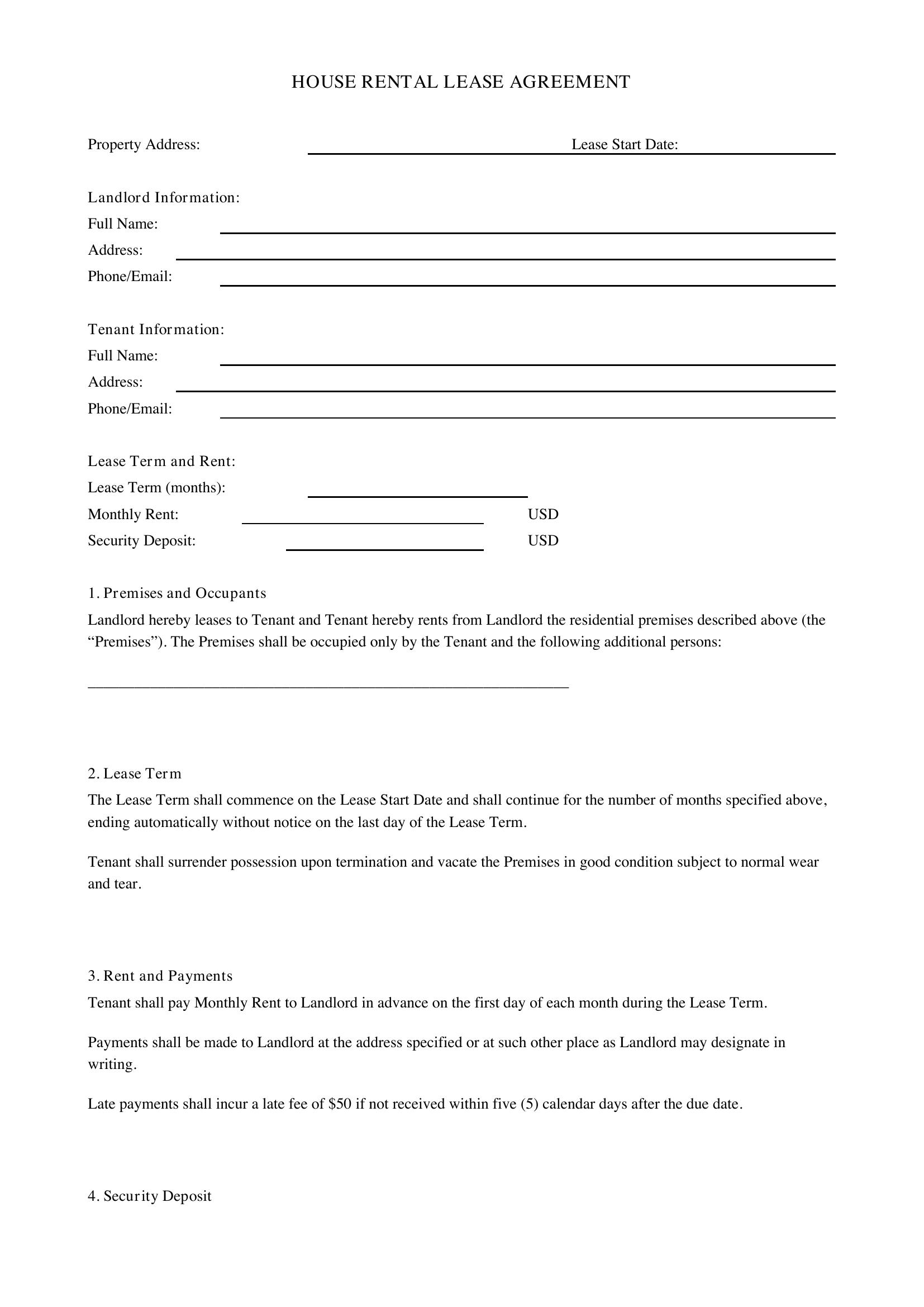 House Rental Lease Template