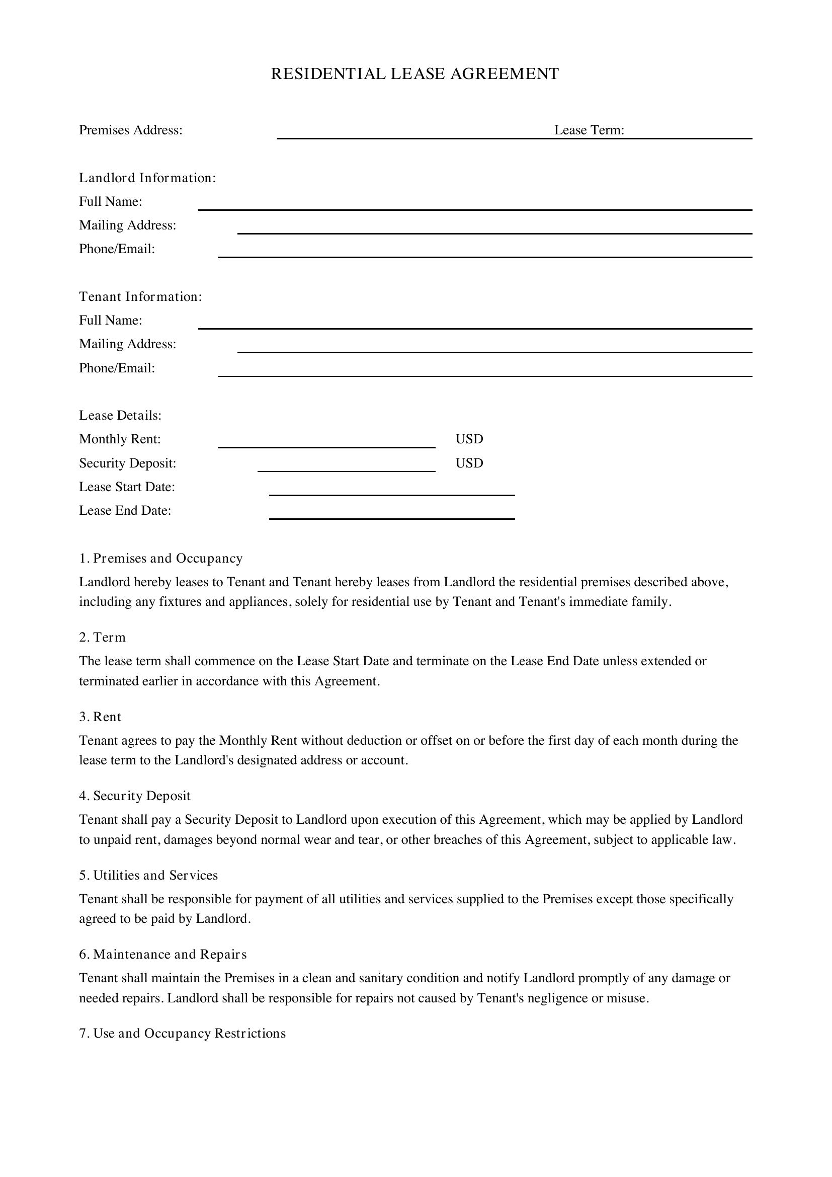 Housing Agreement Template