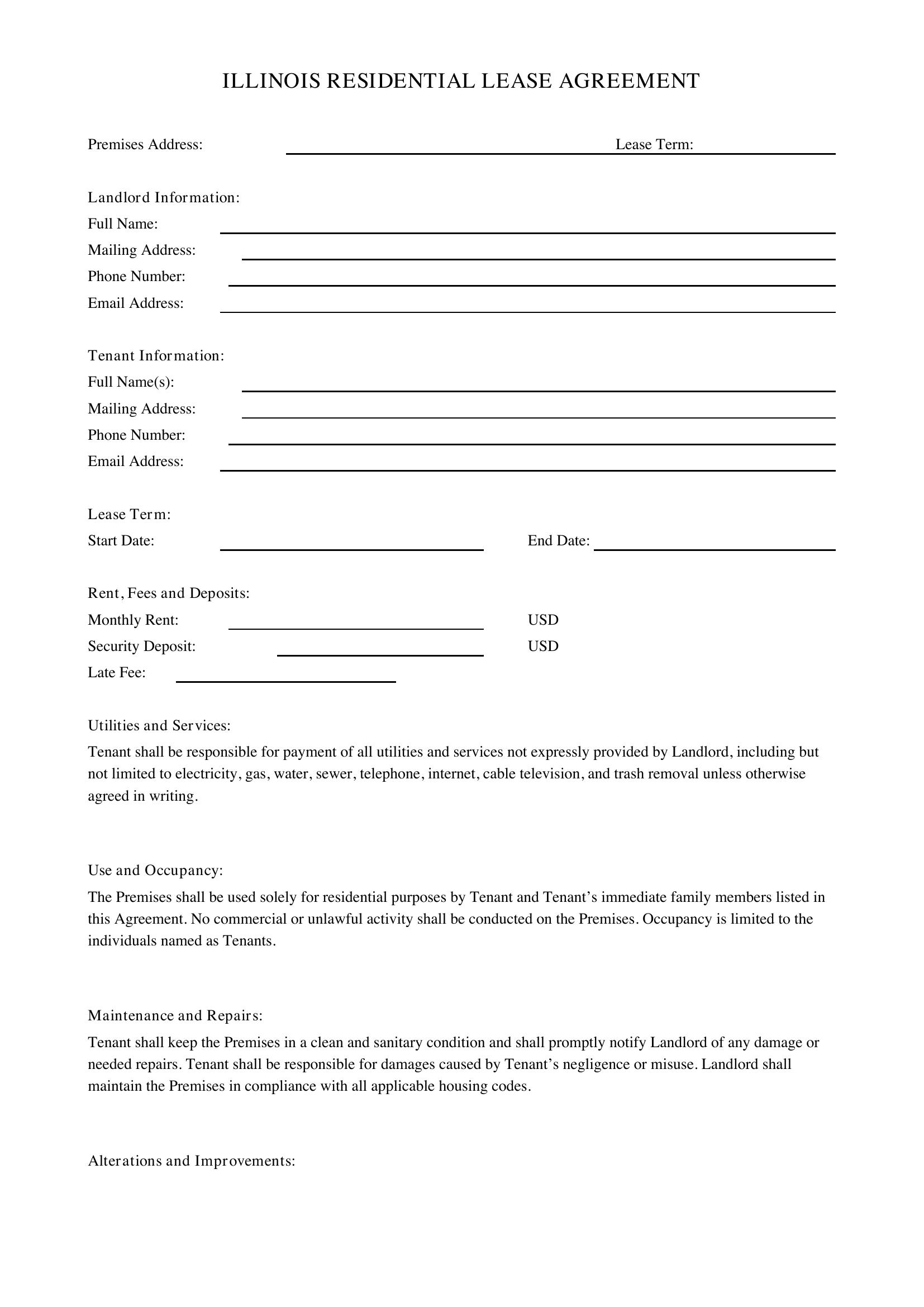 Illinois Lease Agreement Template