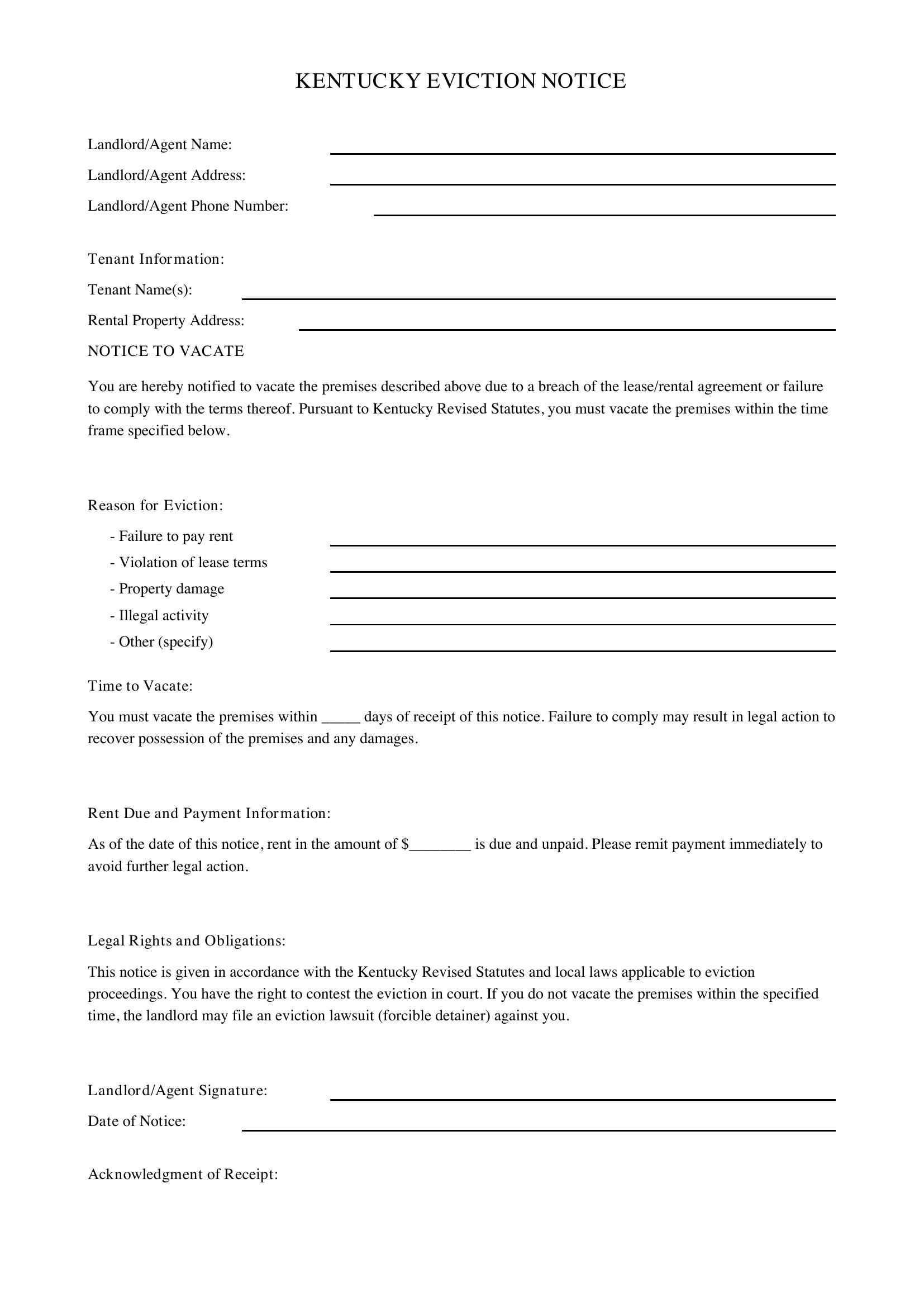 Kentucky Eviction Notice Template