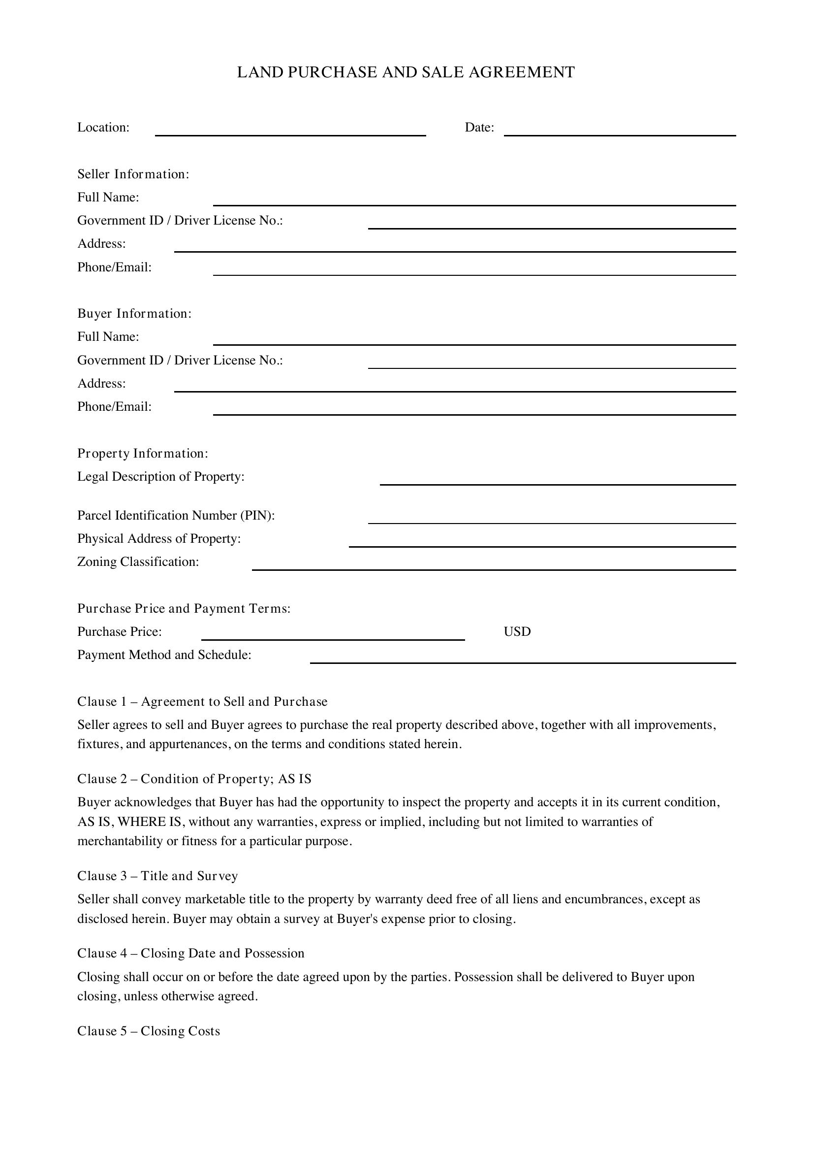 Land Contract Template
