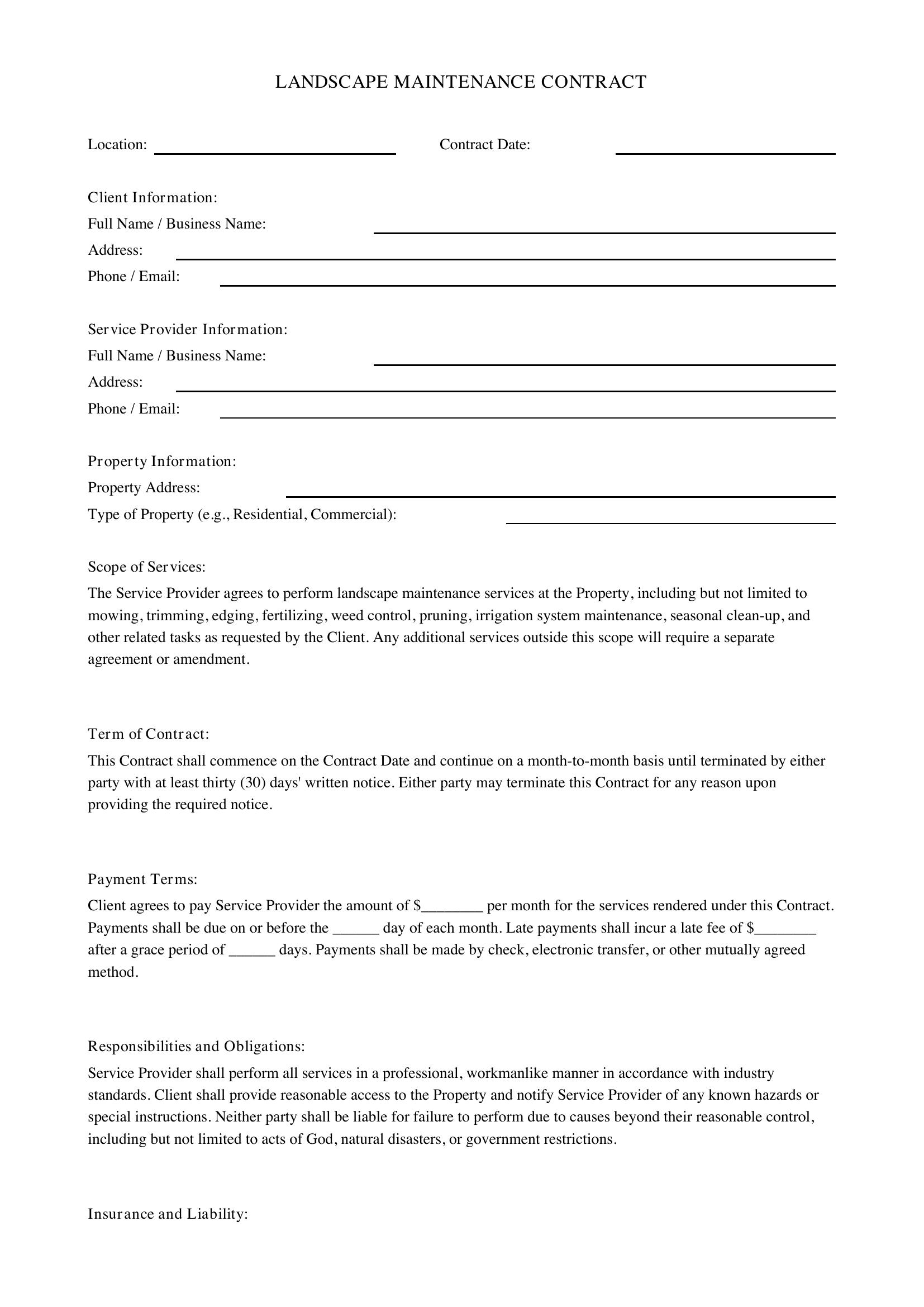 Landscape Maintenance Contract Template