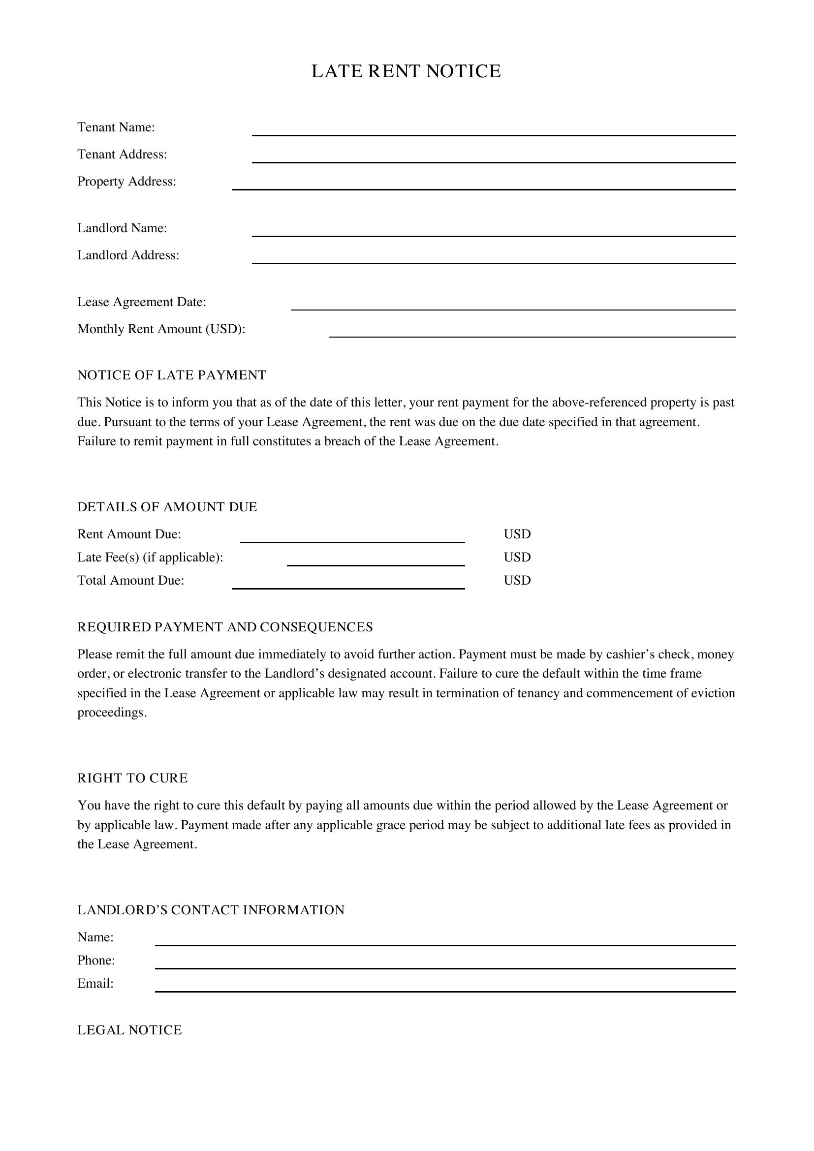 Late Rent Notice Template