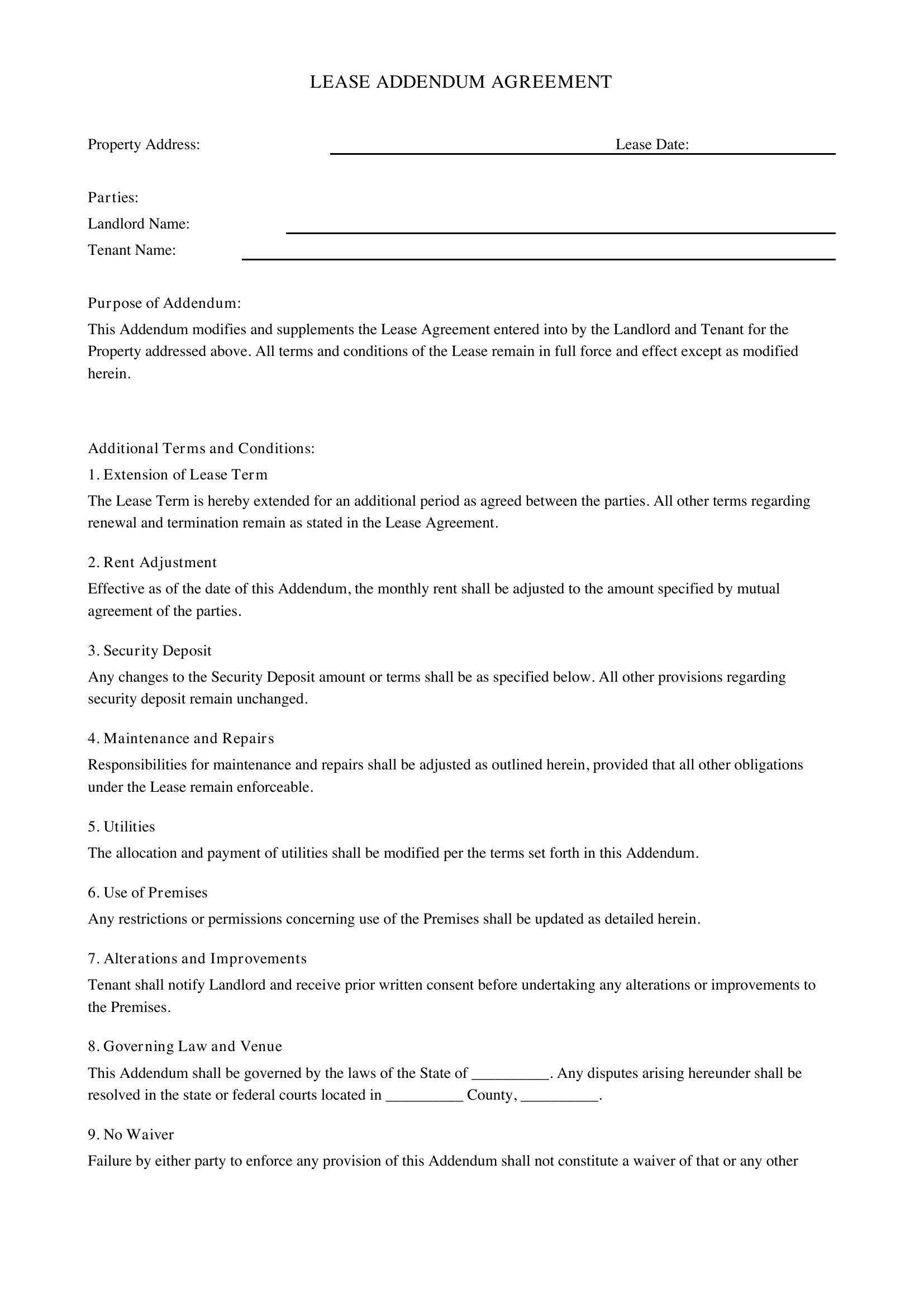 Lease Addendum Template