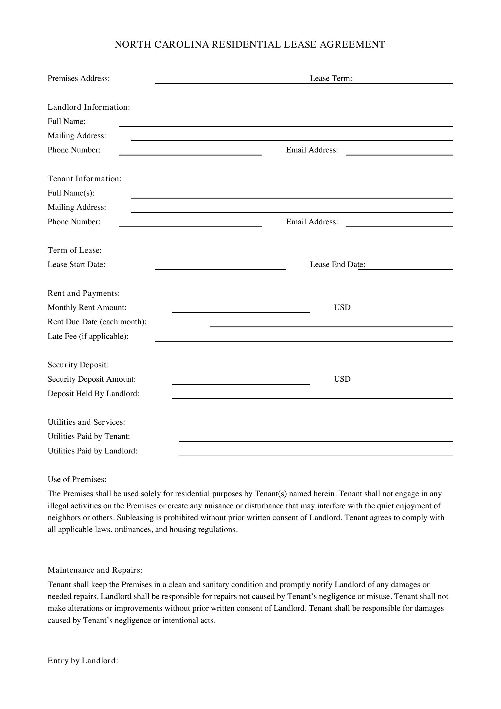 Lease Agreement Nc Template