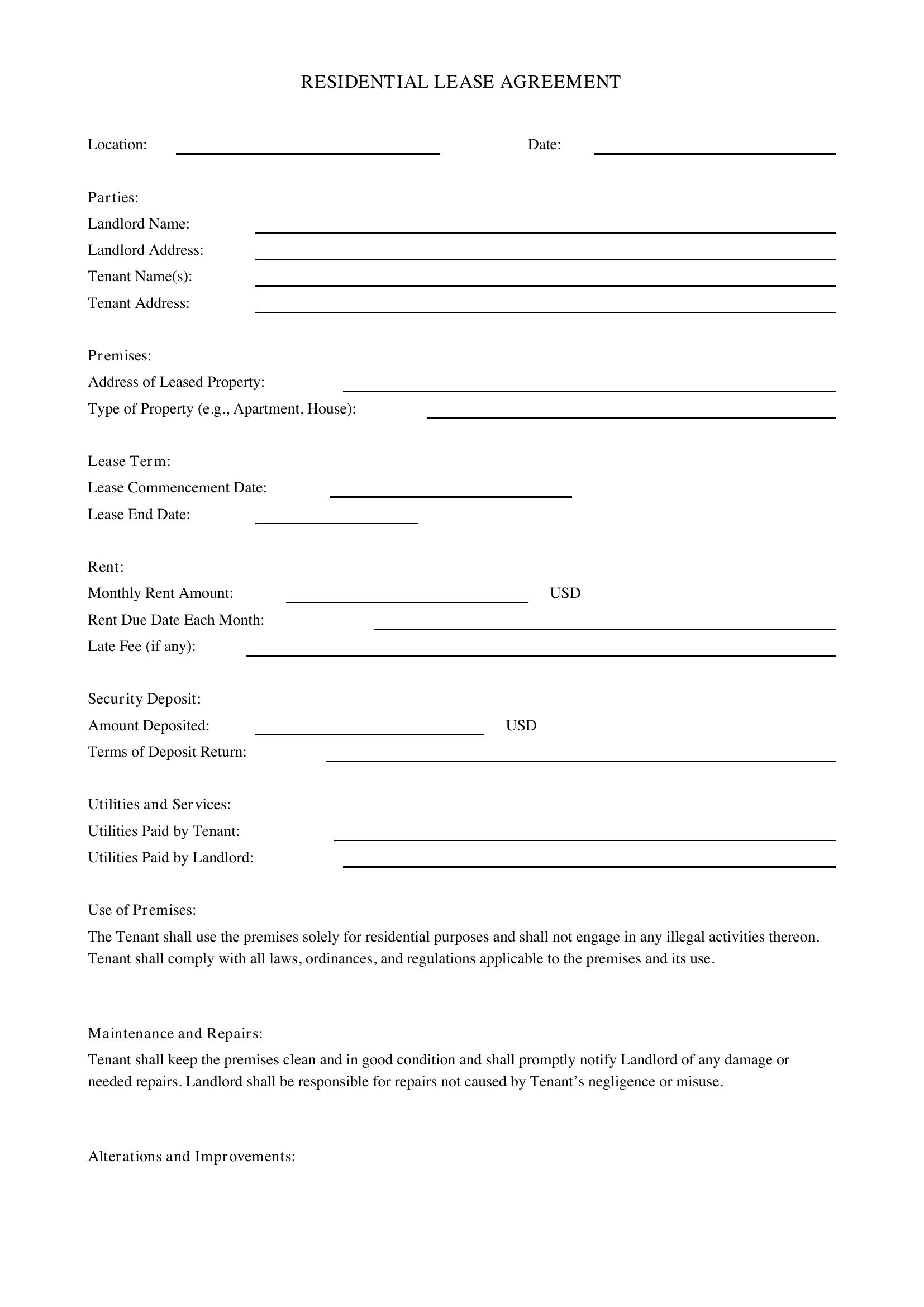 Lease Agreement Template