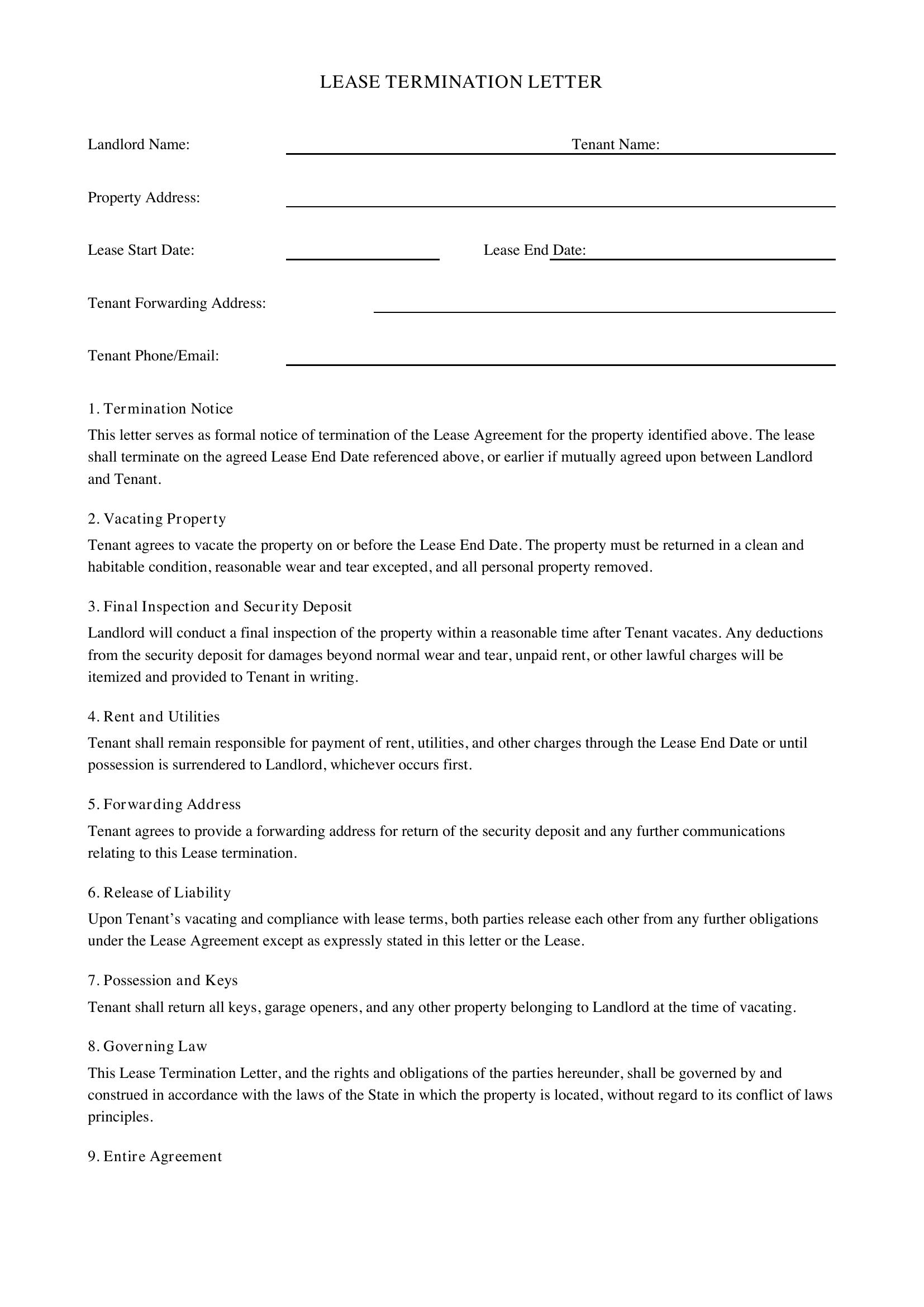 Lease Termination Letter Template