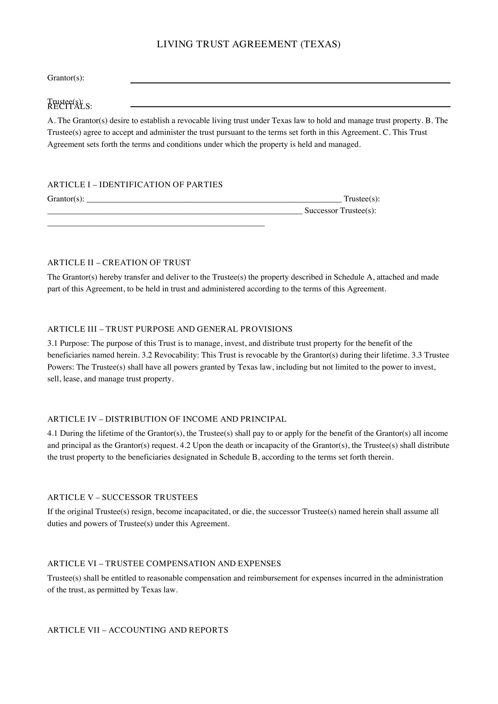 Living Trust Texas Template