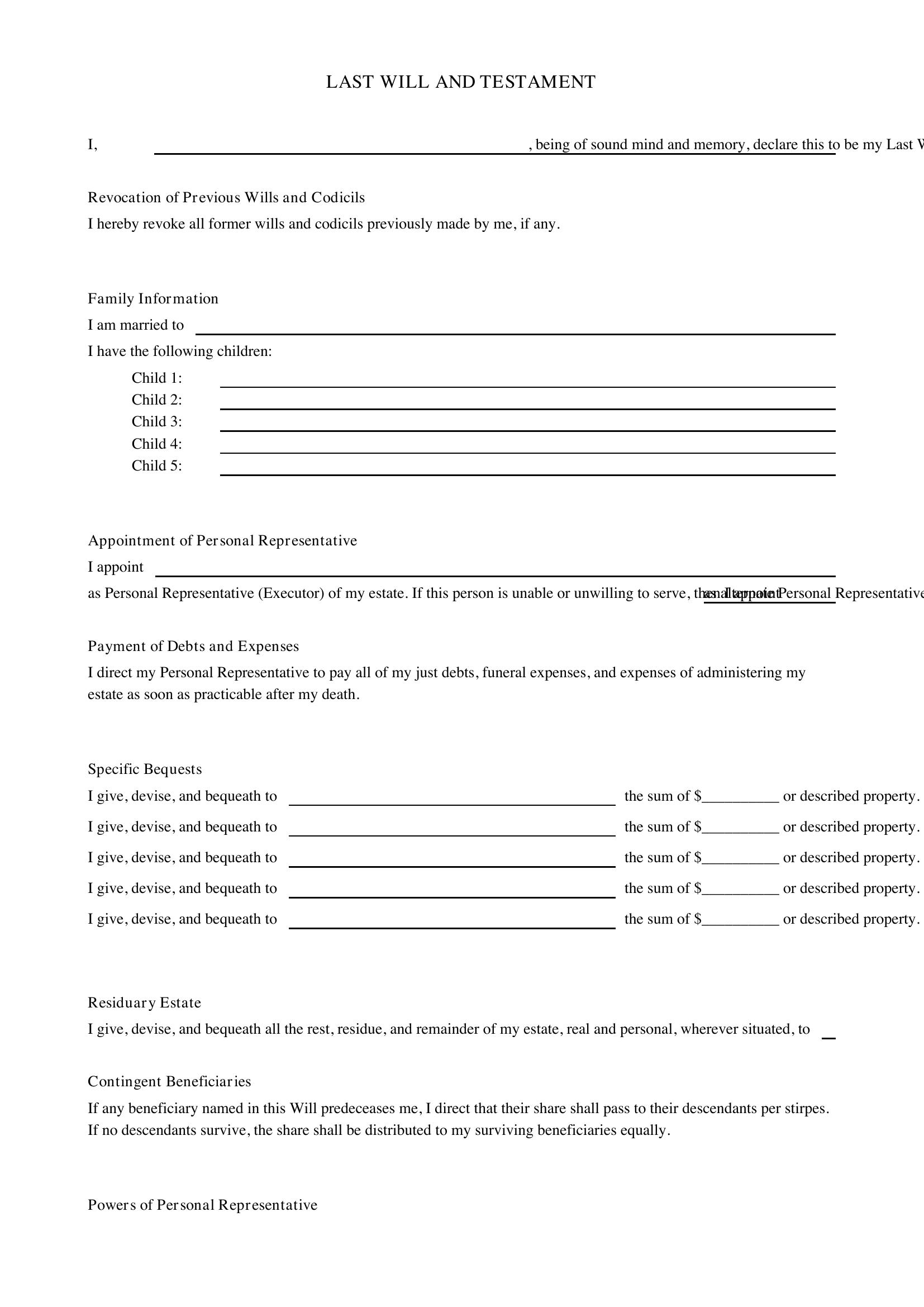 Maryland Will Template