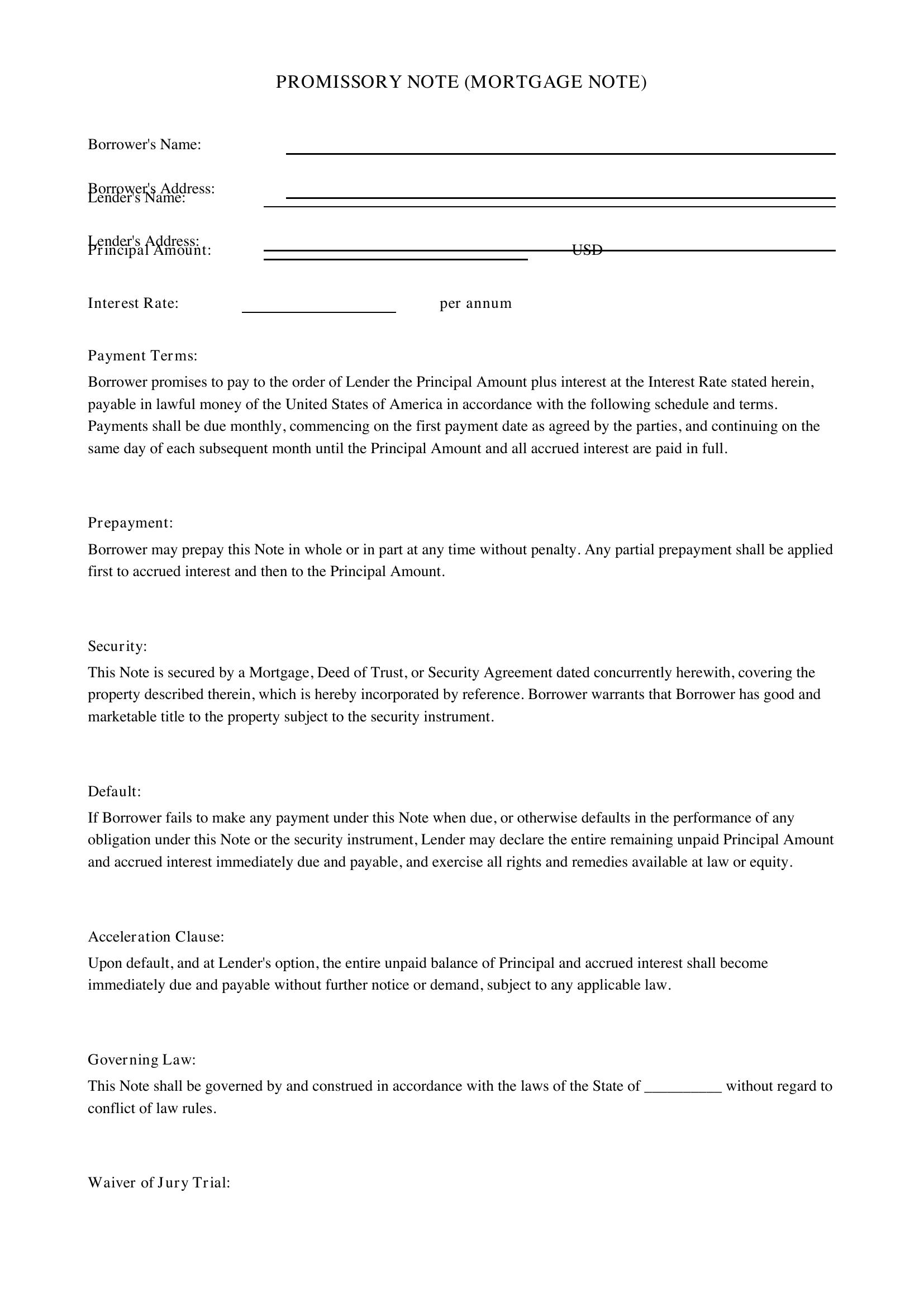 Mortgage Note Template