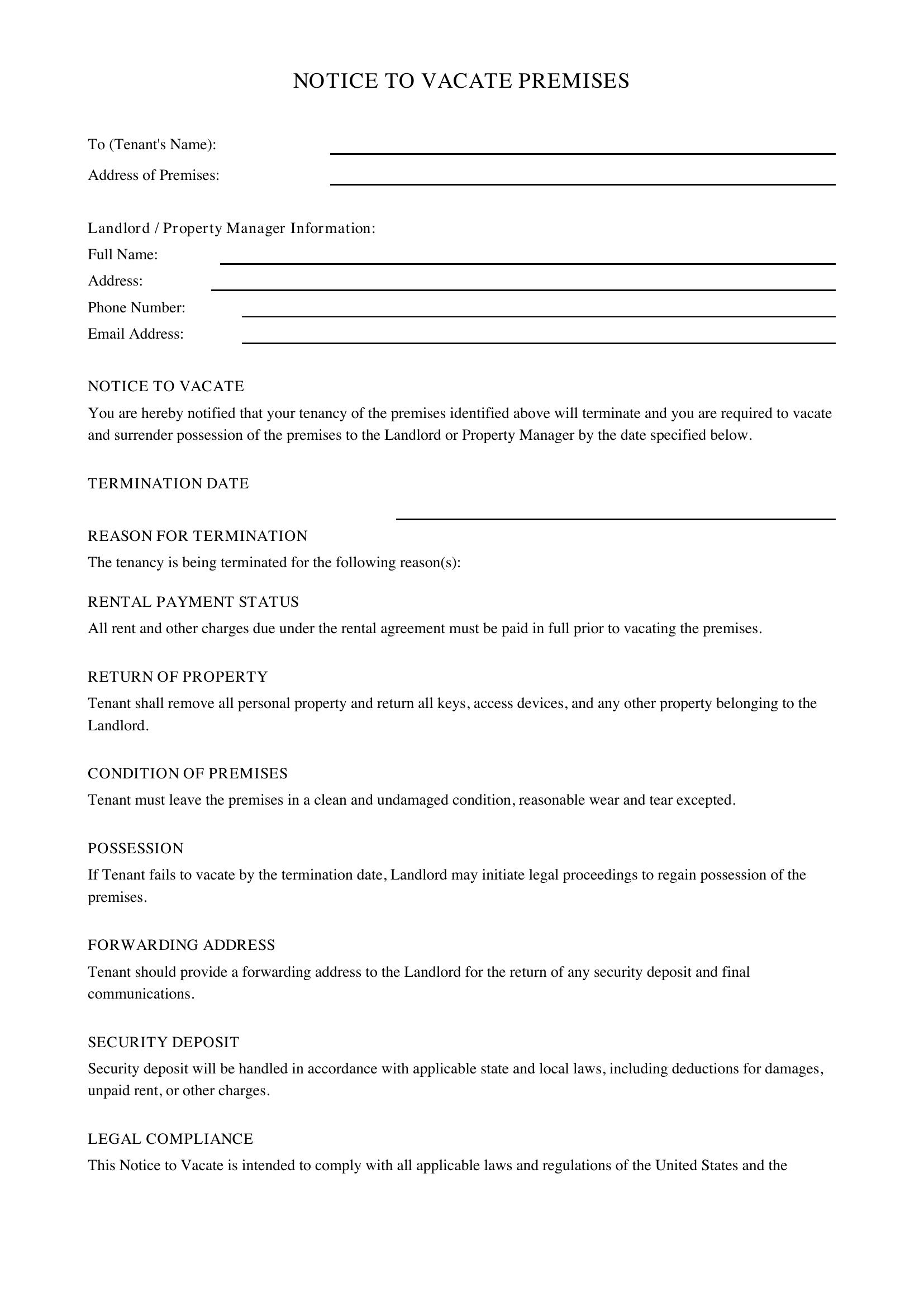 Nc Notice To Vacate Template