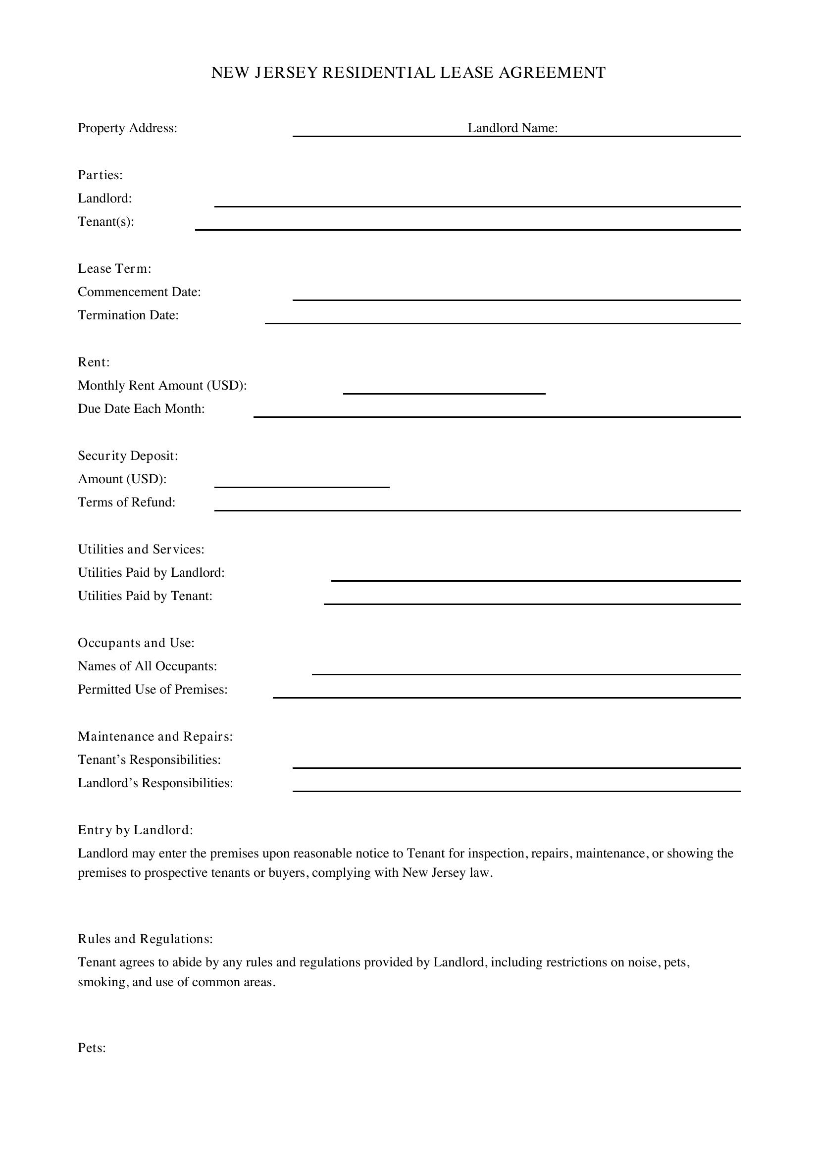 Nj Lease Agreement Template