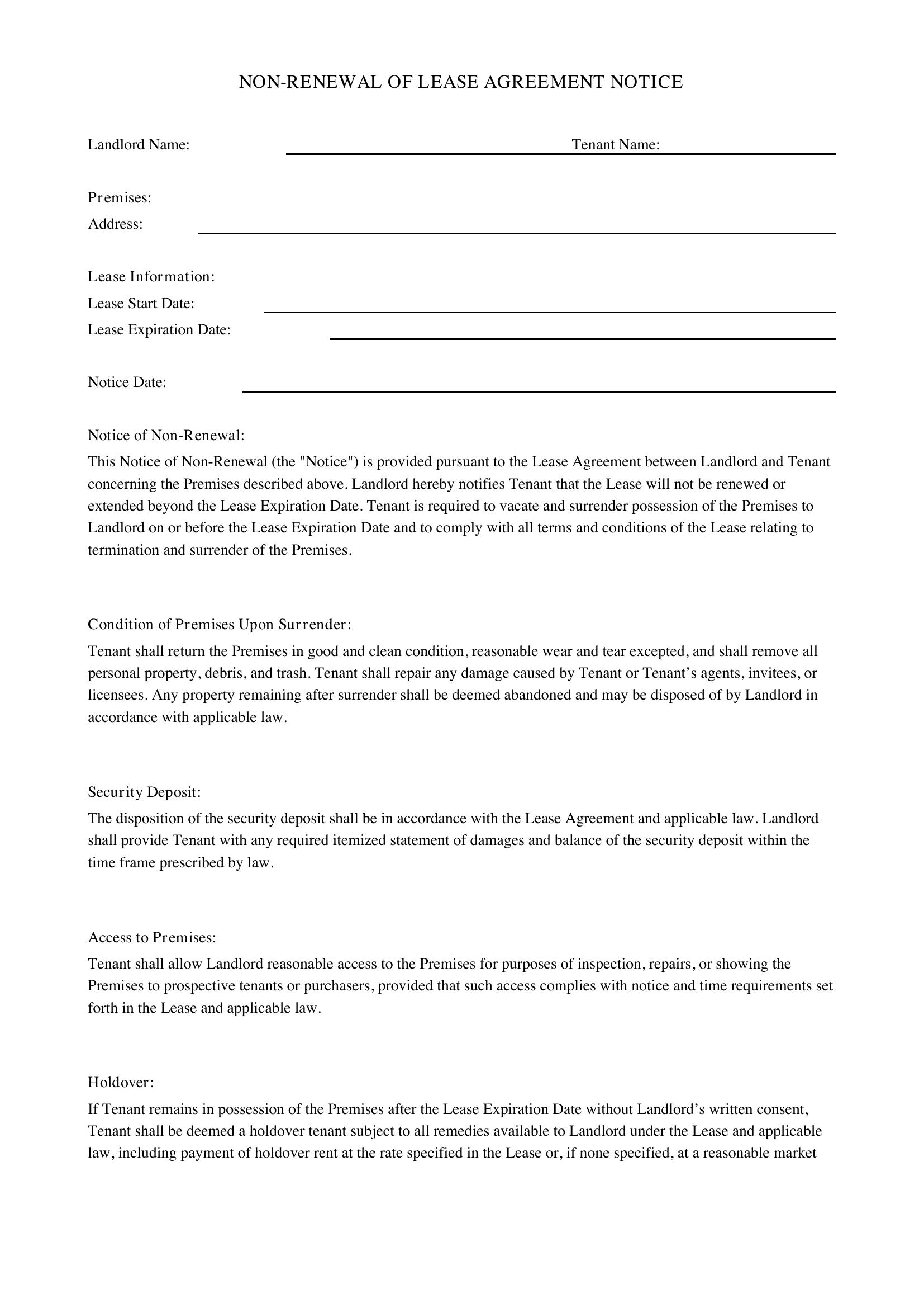 Non Renewal Of Lease Template