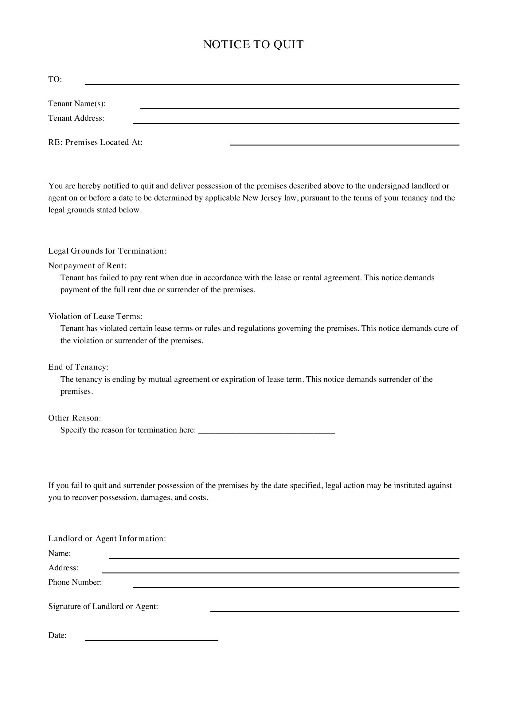 Notice To Quit Nj Template