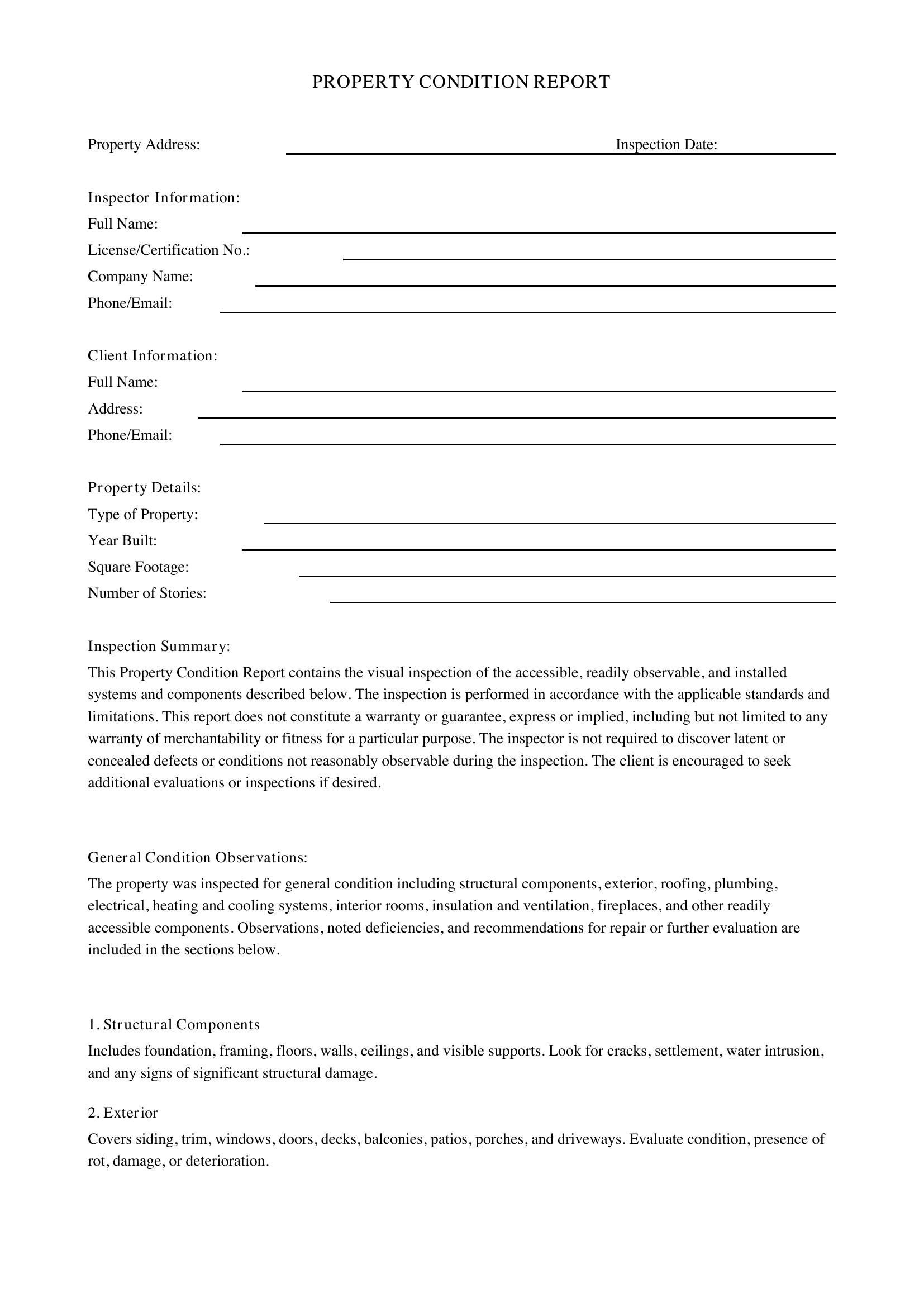 Property Condition Report Template