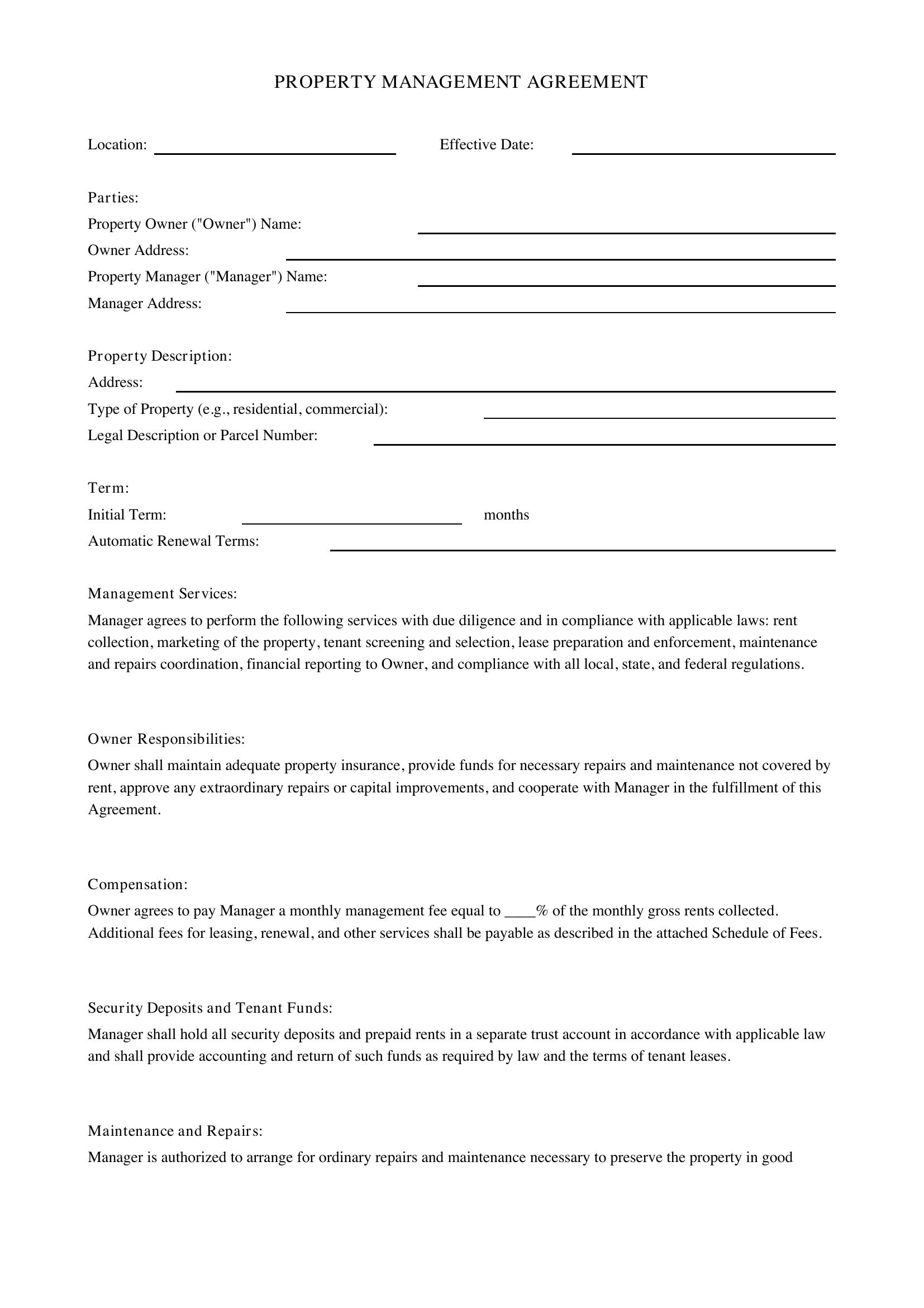 Property Management Agreement Template