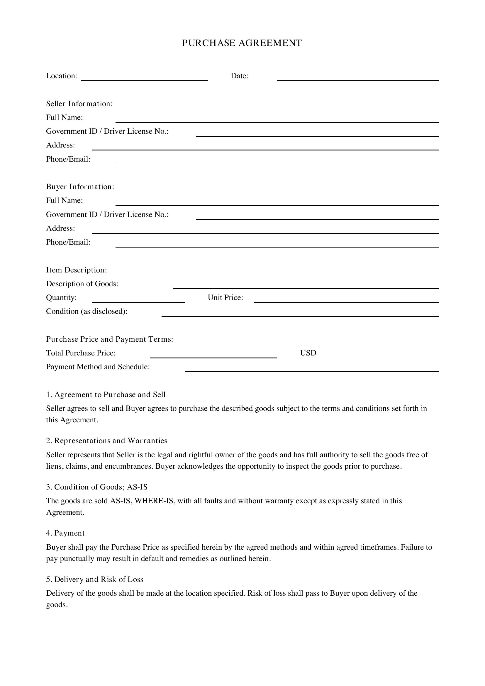 Purchase Agreement Template