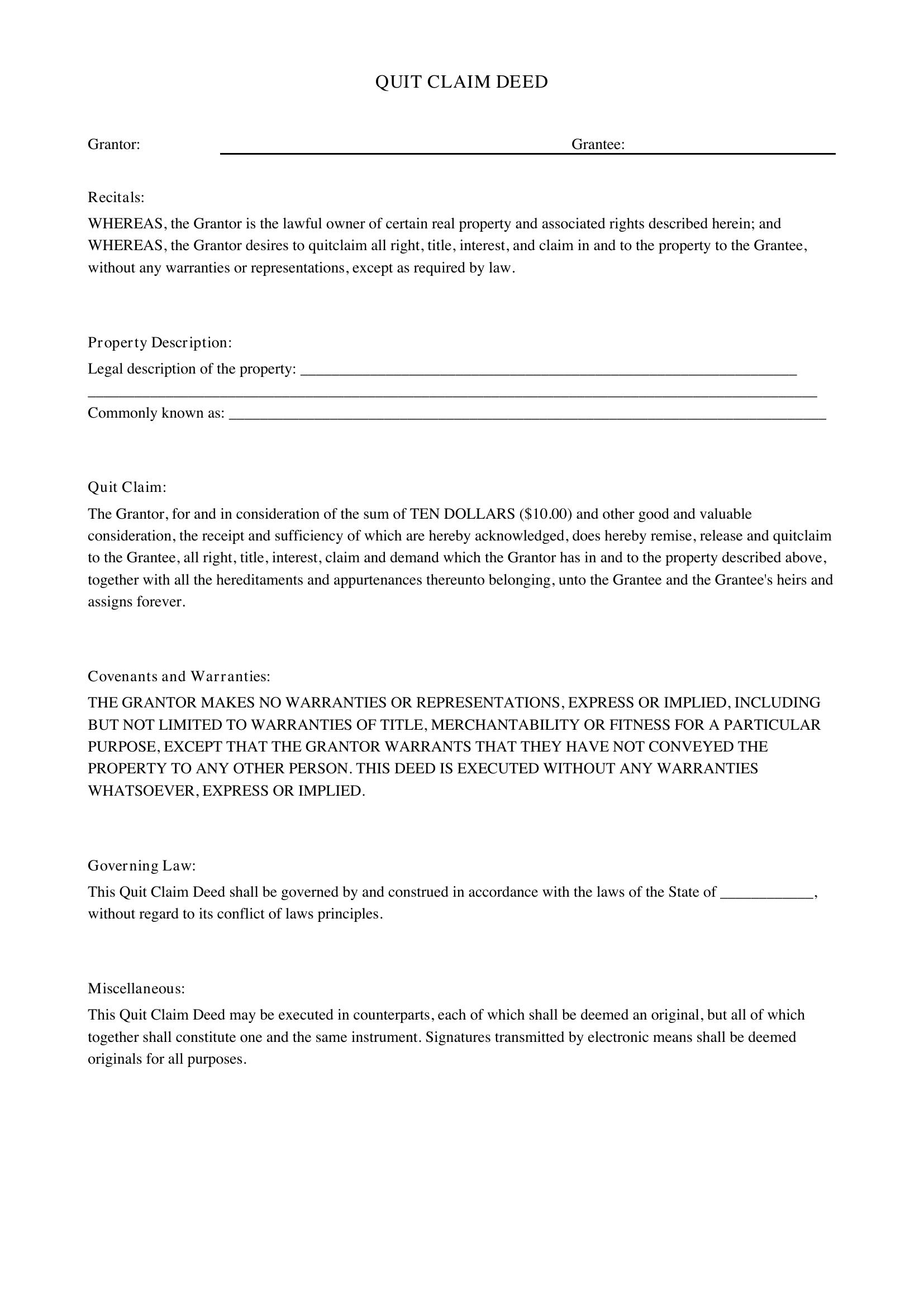Quit Claim Template