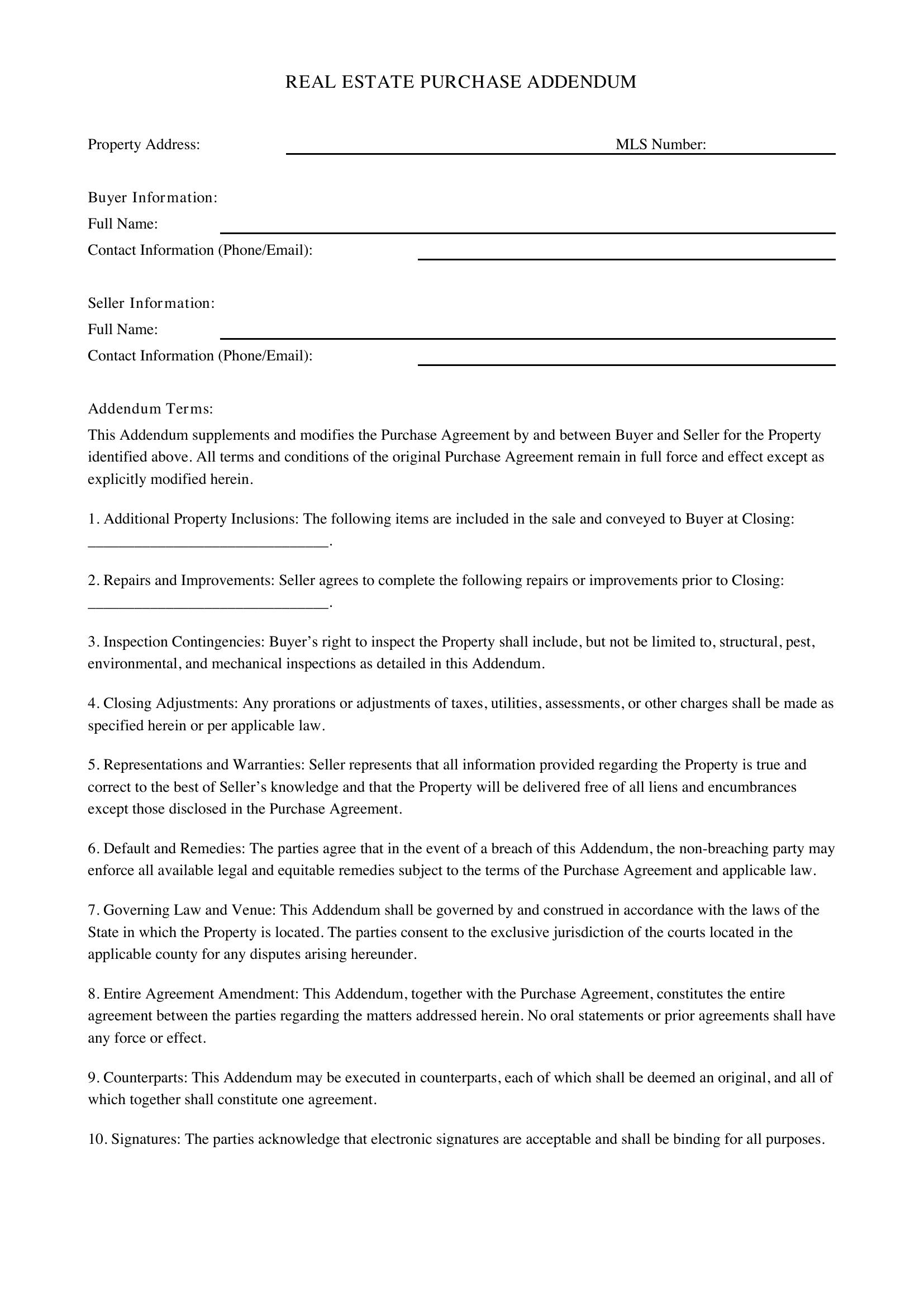 Real Estate Addendum Template