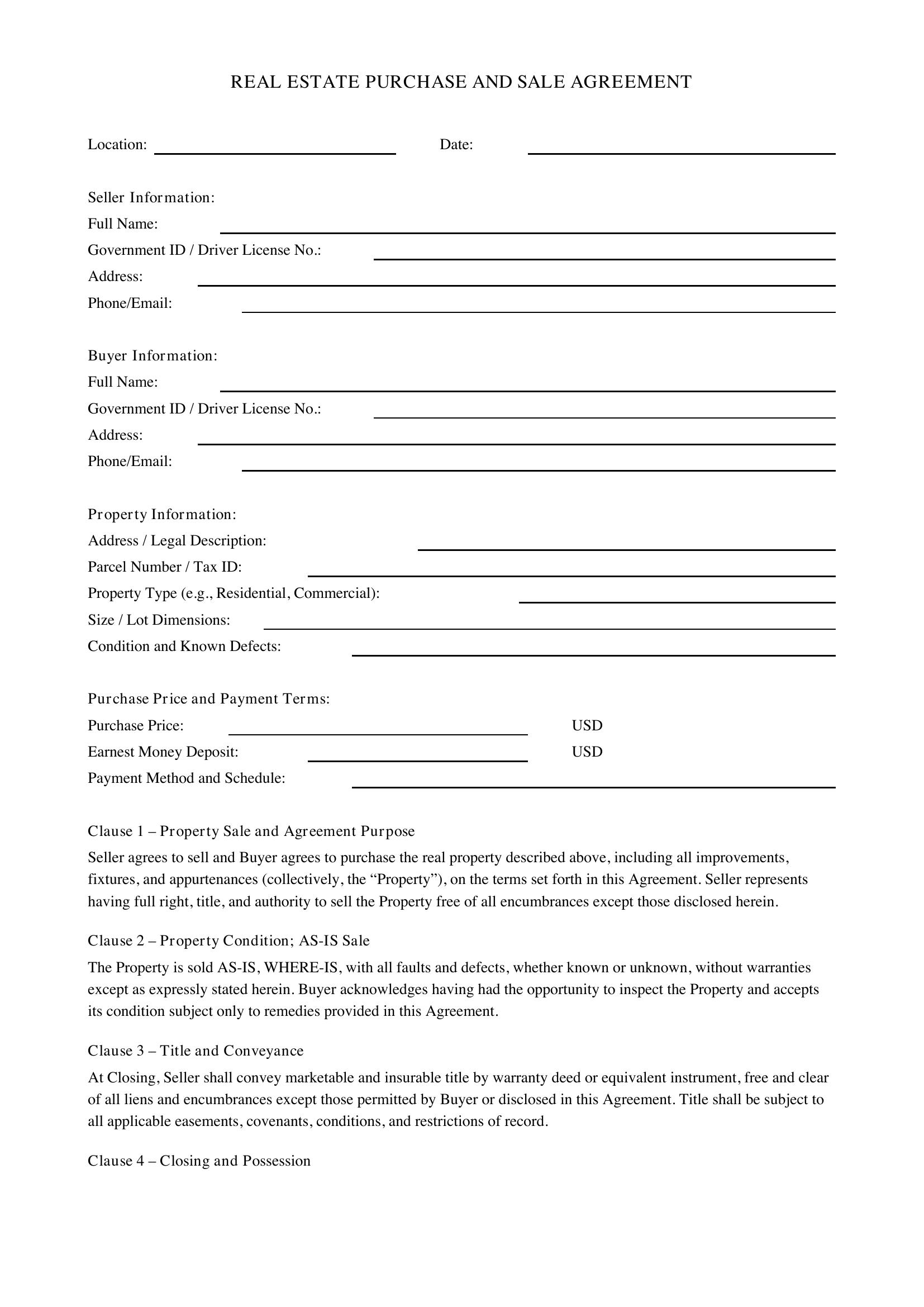 Real Estate Contract Template