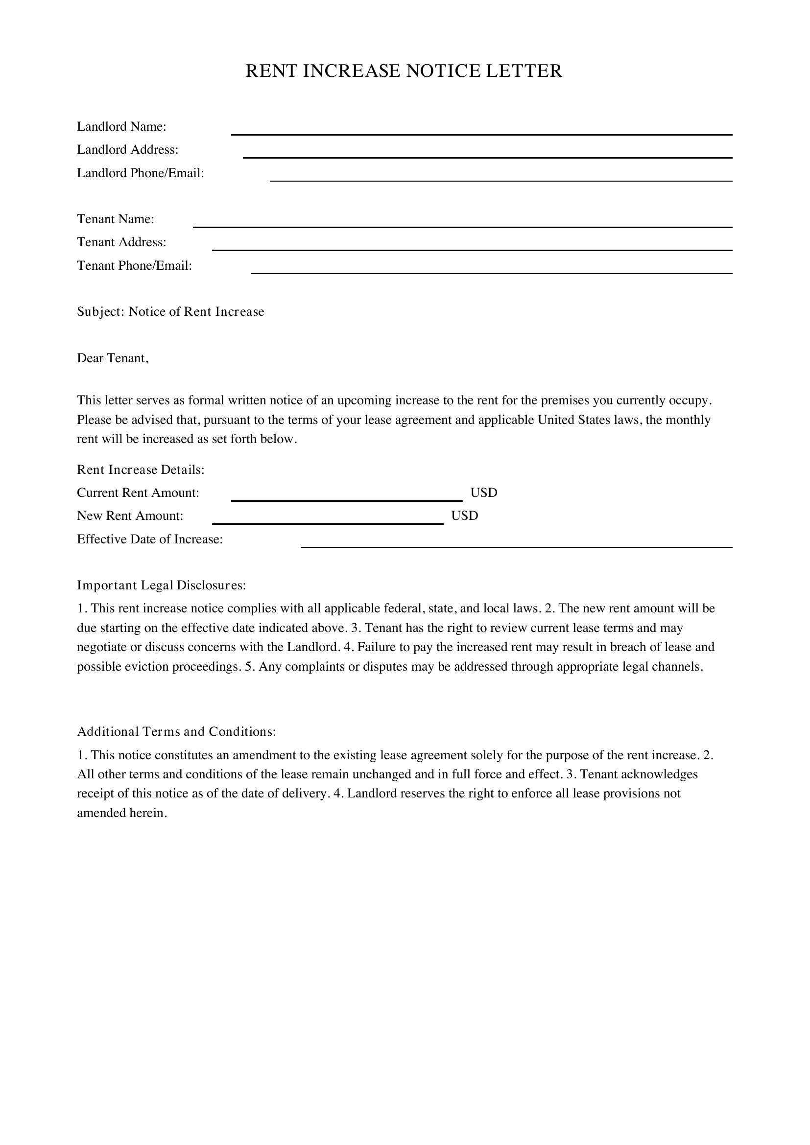 Rent Increase Letter Template