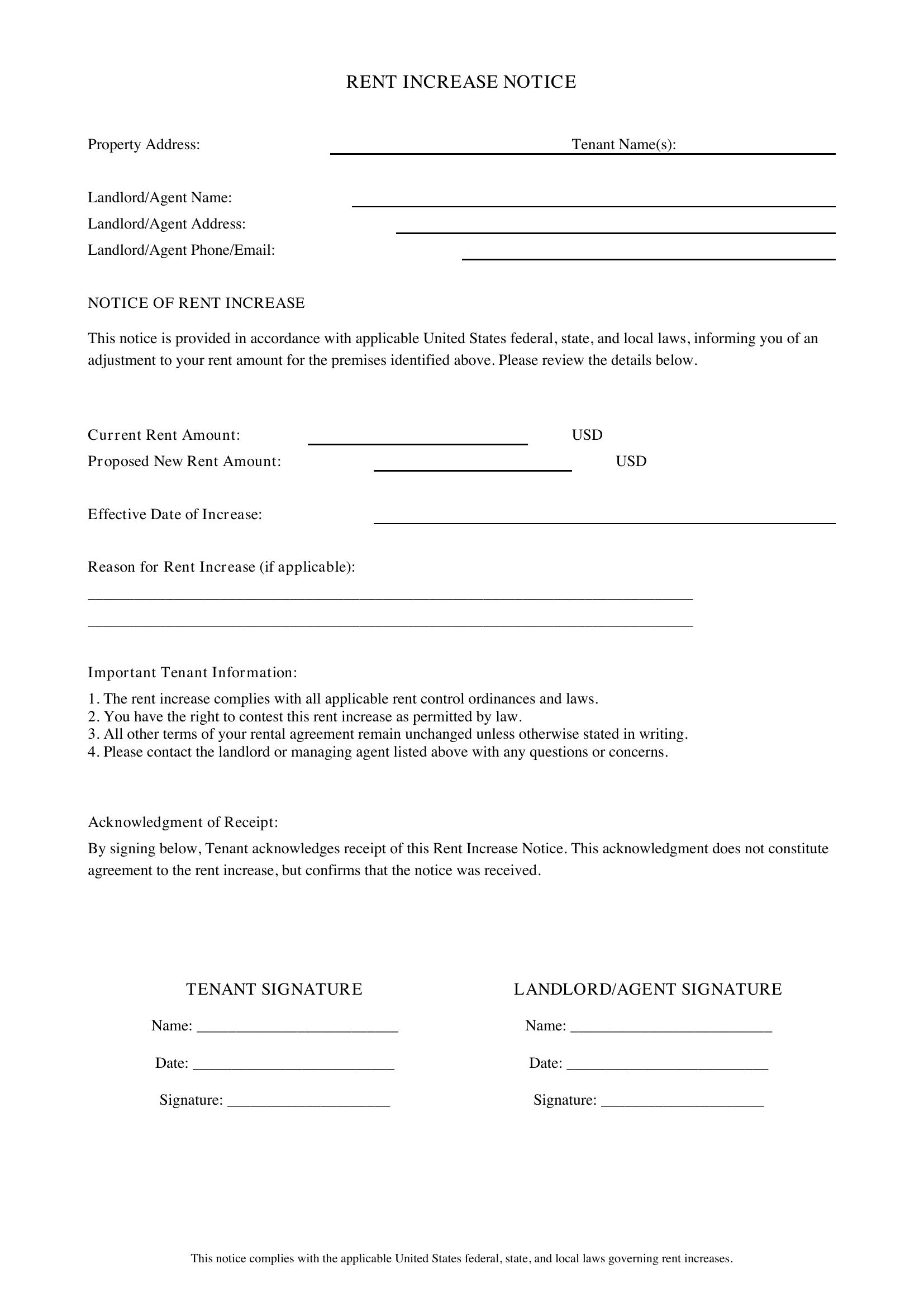 Rent Increase Notice Template