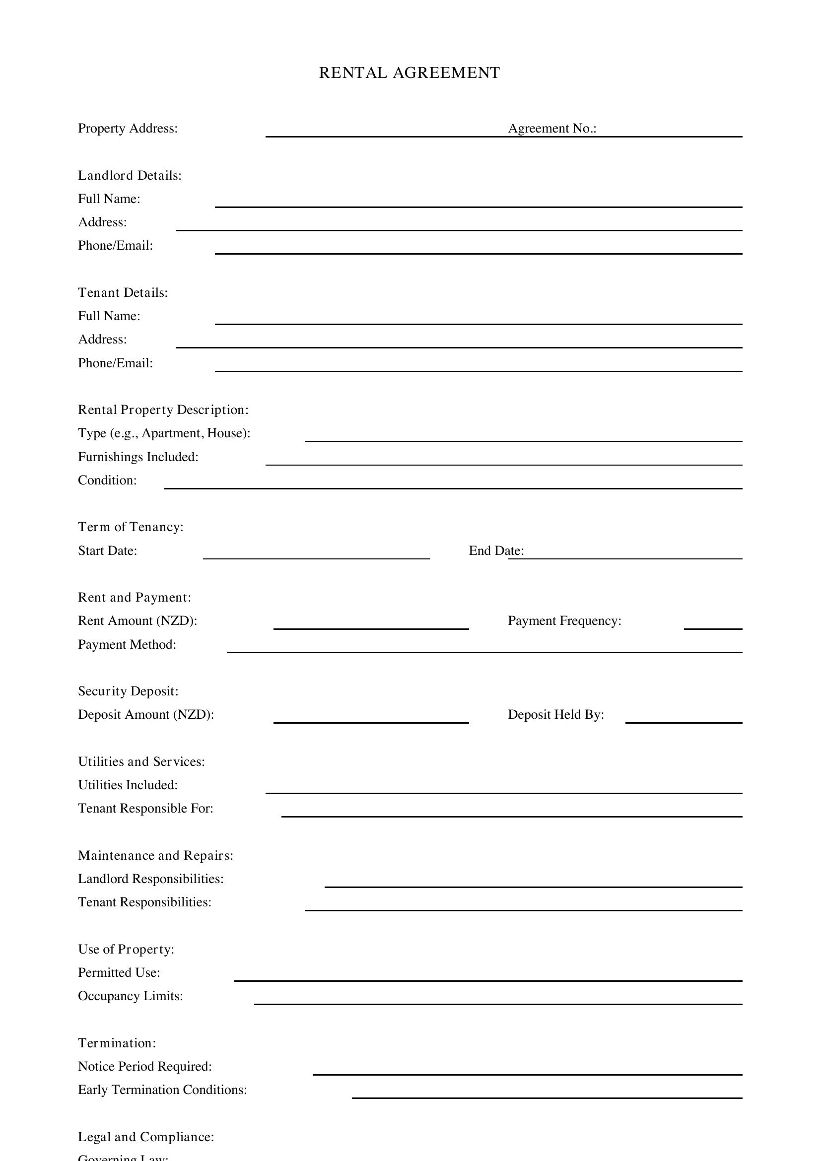 Rental Agreement Template Nz