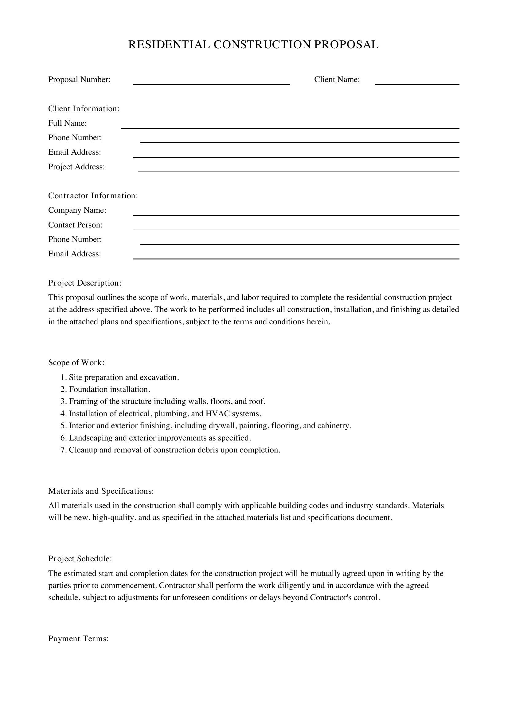 Residential Construction Proposal Template