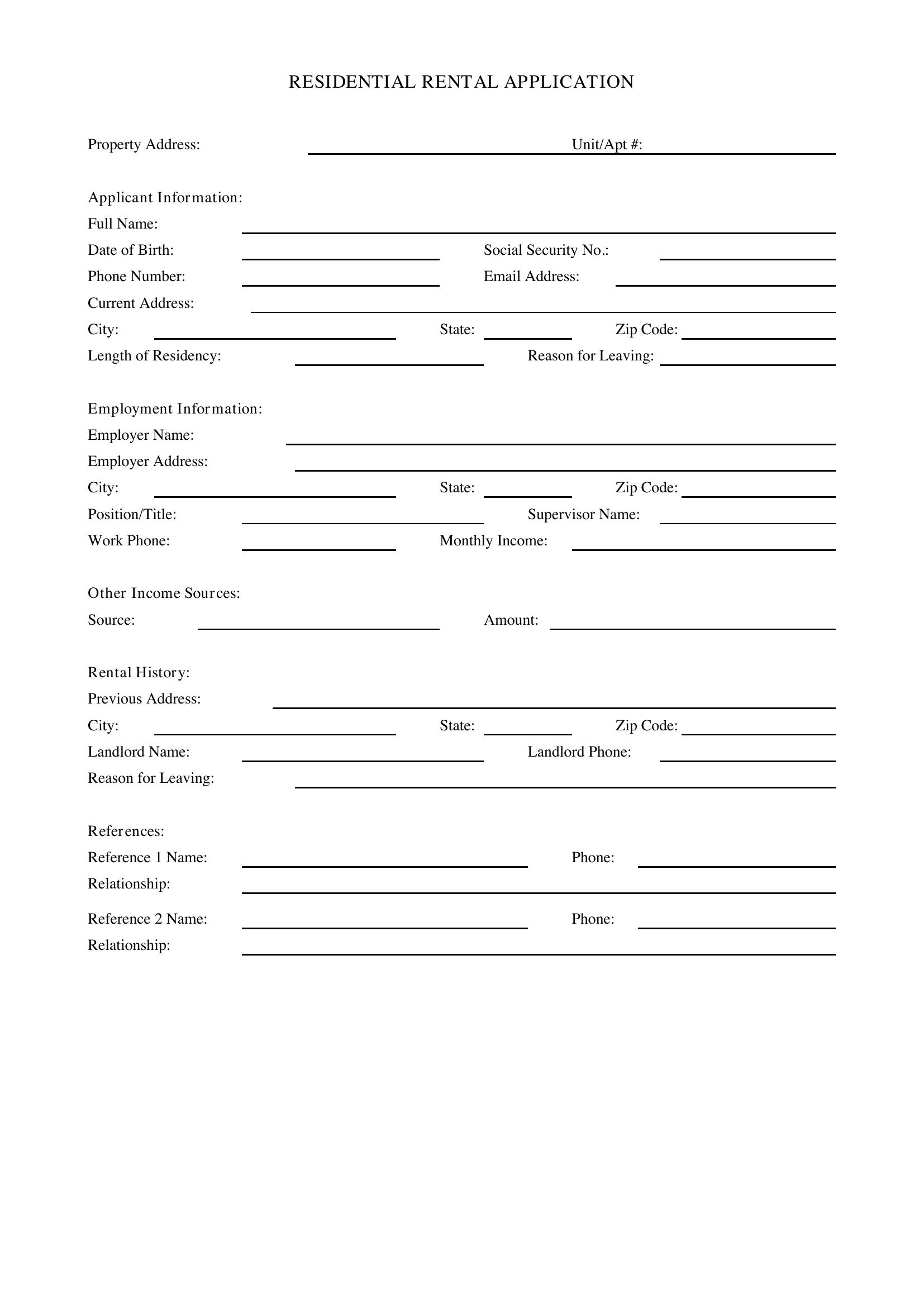 Residential Rental Application Template