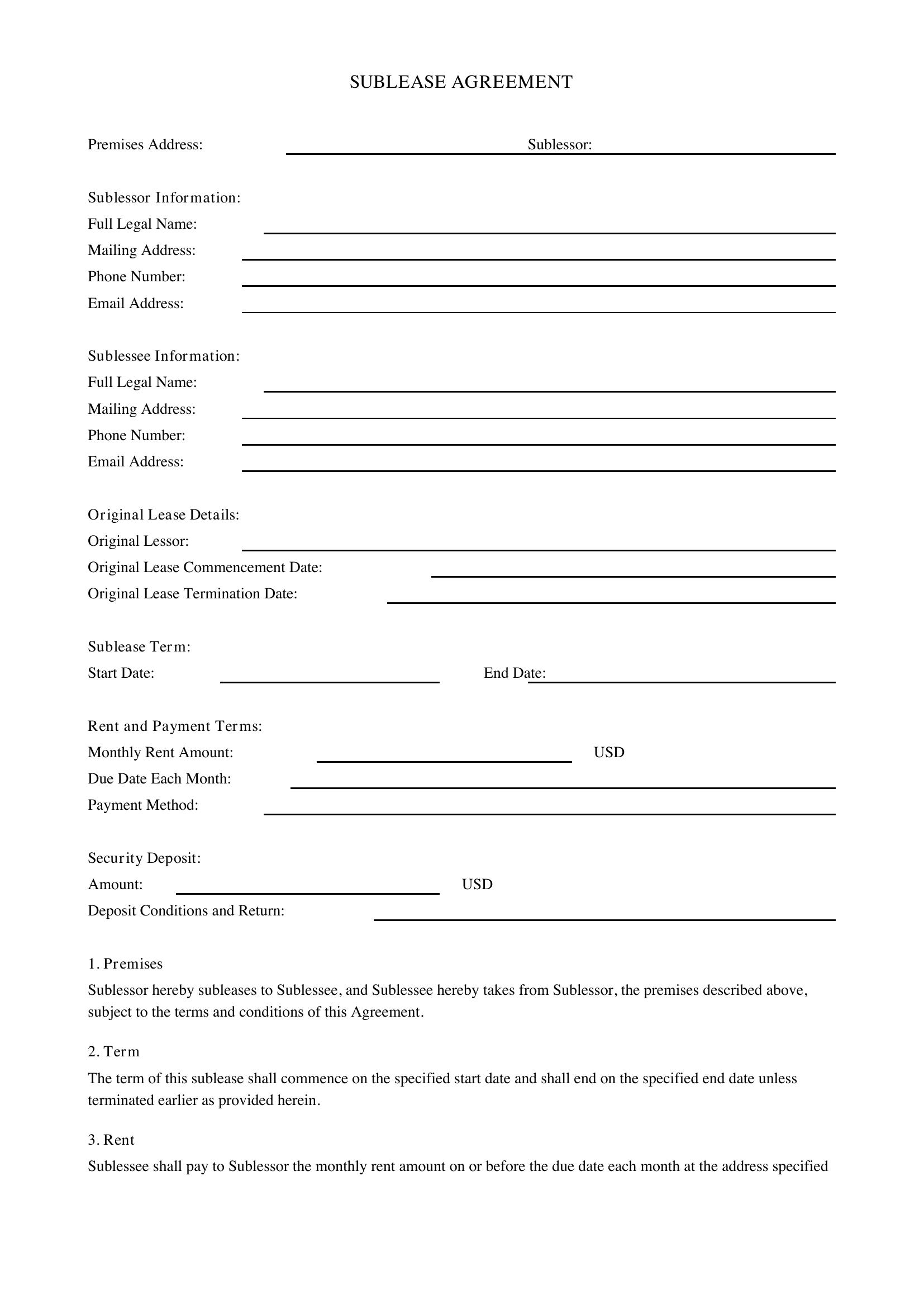 Sublease Agreement Template Texas