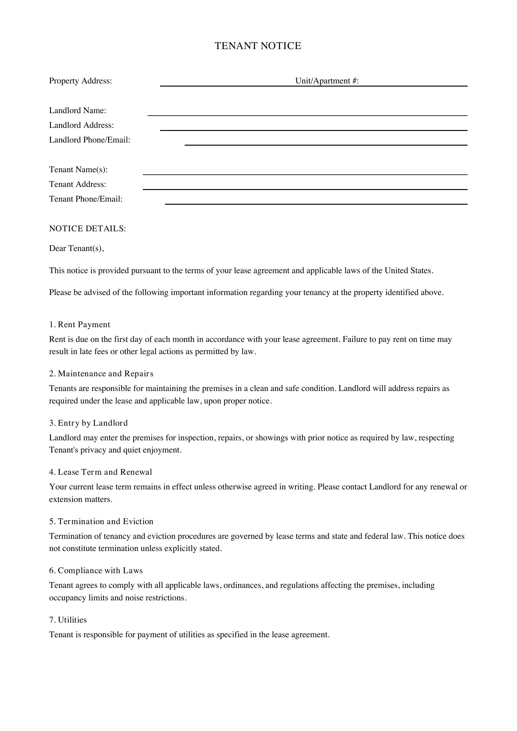 Tenant Notice Template