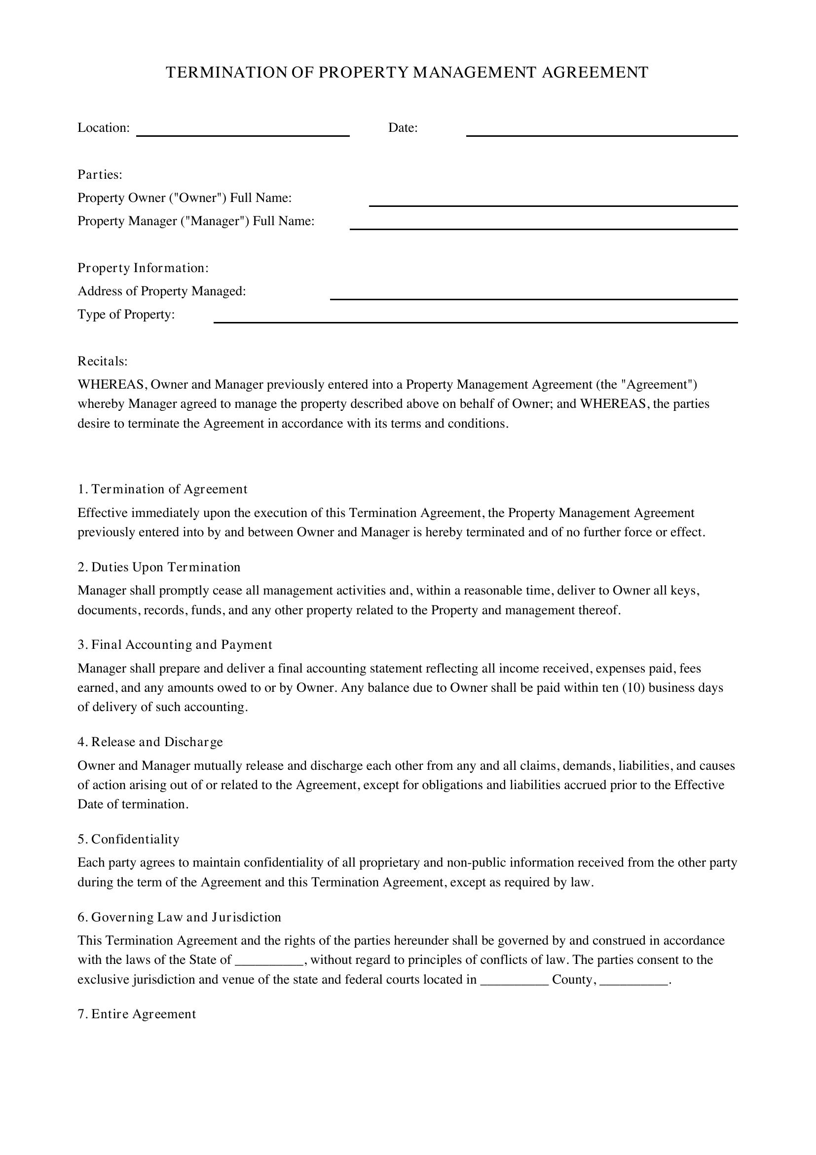 Terminate Property Management Agreement Template