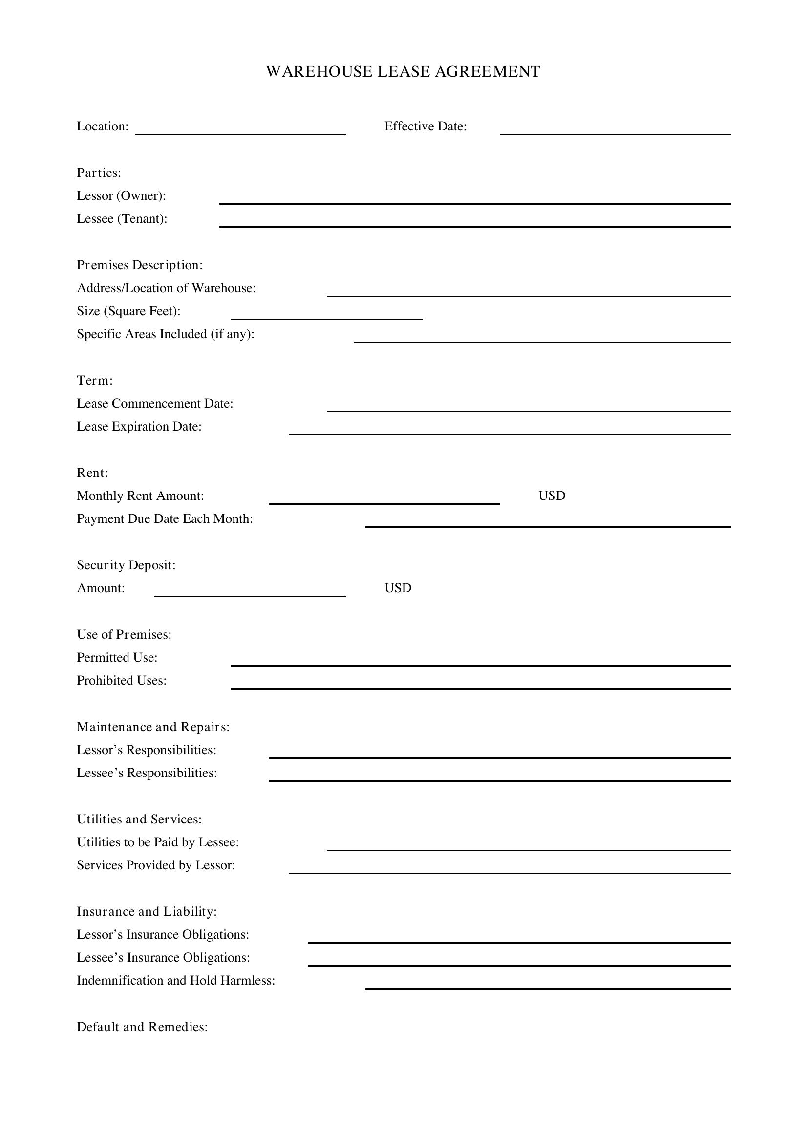 Warehouse Lease Agreement Template