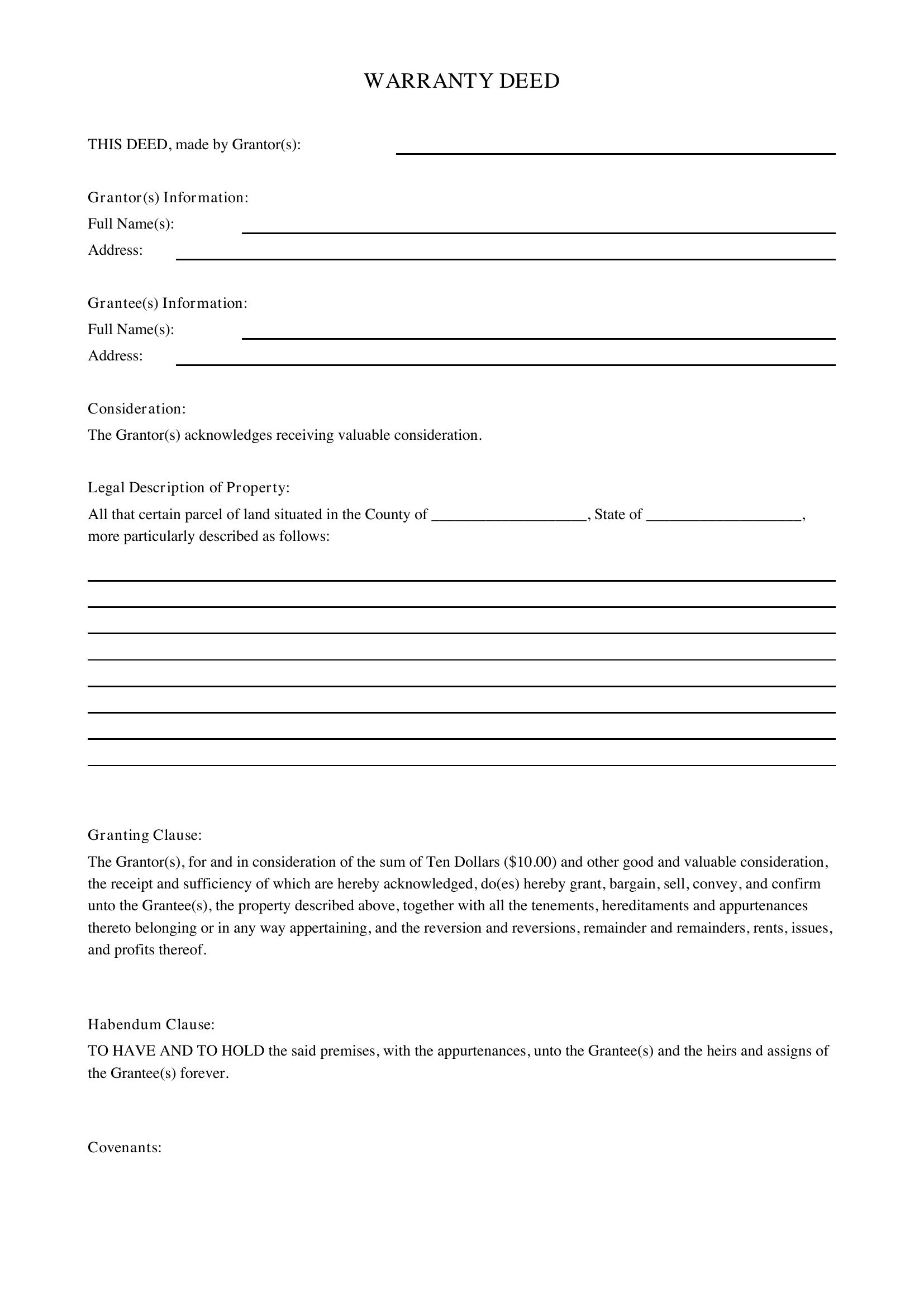 Warranty Deed Template