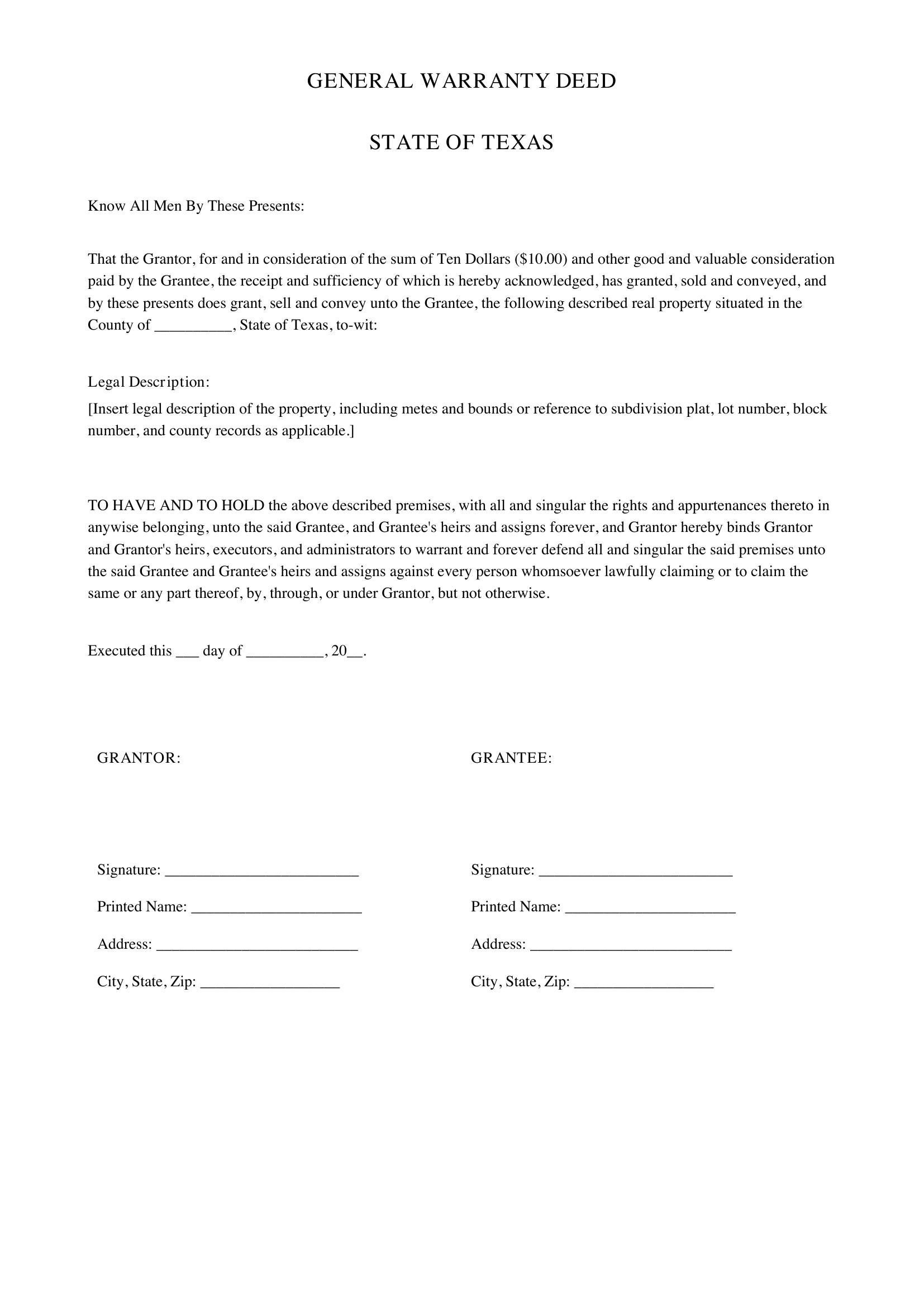 Warranty Deed Texas Template